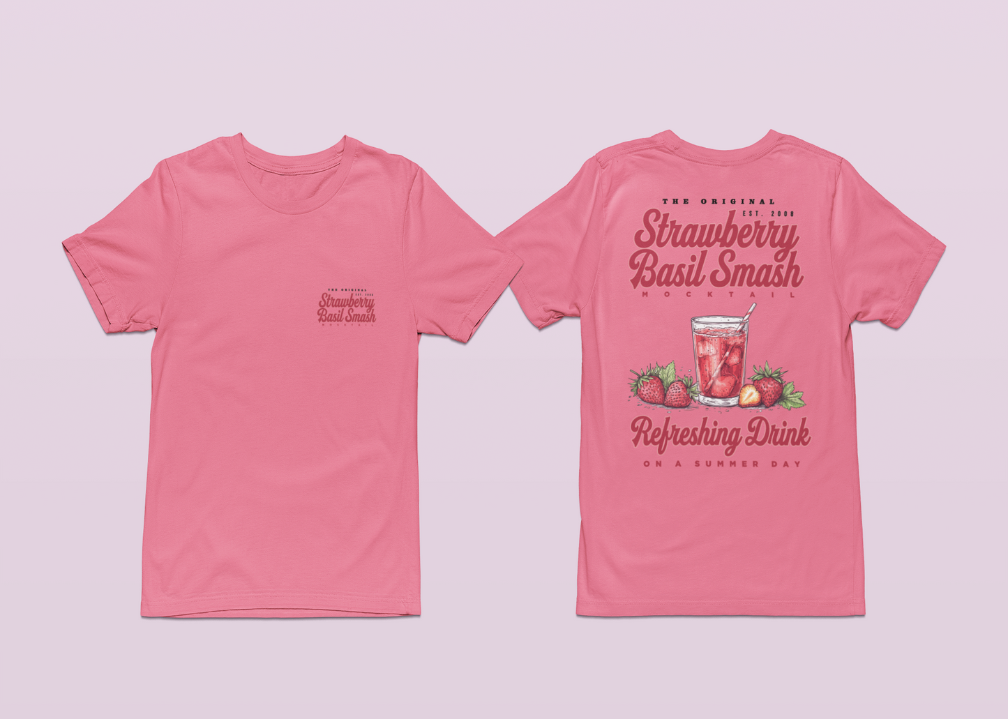 Strawberry Basil Smash Mocktail T-Shirt – Featuring Vibrant Summer Drink Graphic