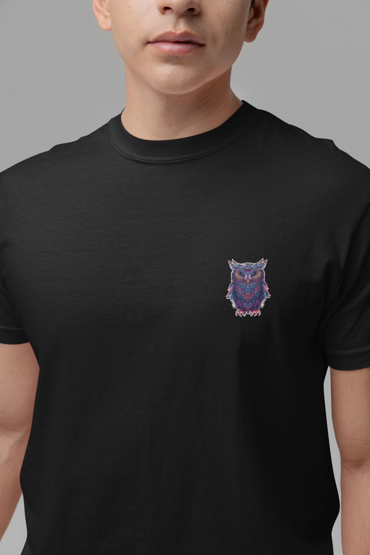 The Brilliance of Wisdom T-Shirt – Vibrant Owl with Geometric Art