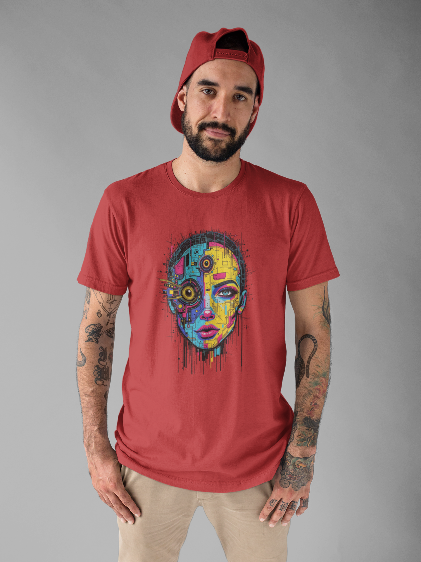 Third Eye Glitch – Robotic Woman with Circuit Face and Three Eyes Graphic T-Shirt