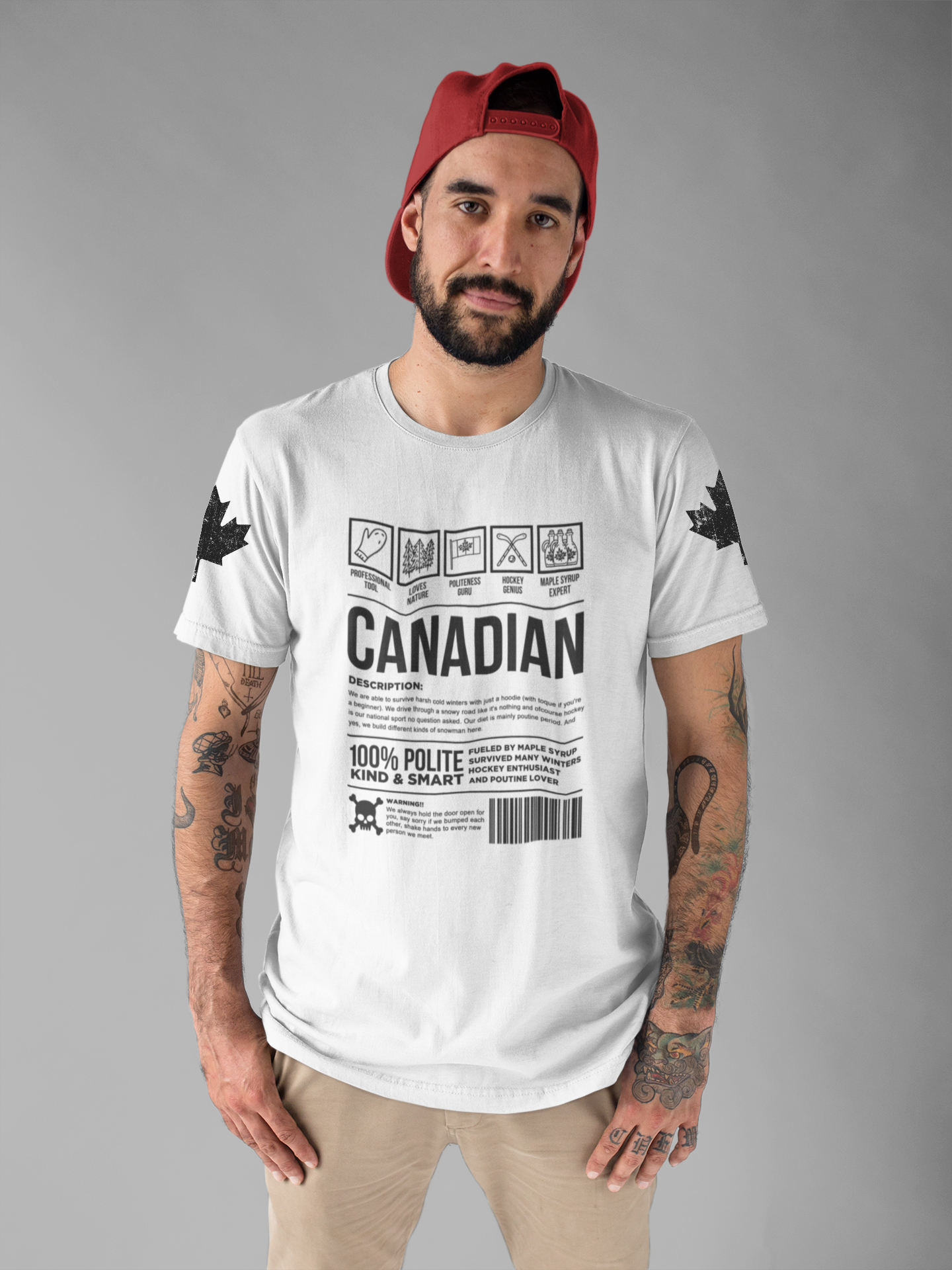 Canadian Traits Nutrition Facts - Black Print T-Shirt