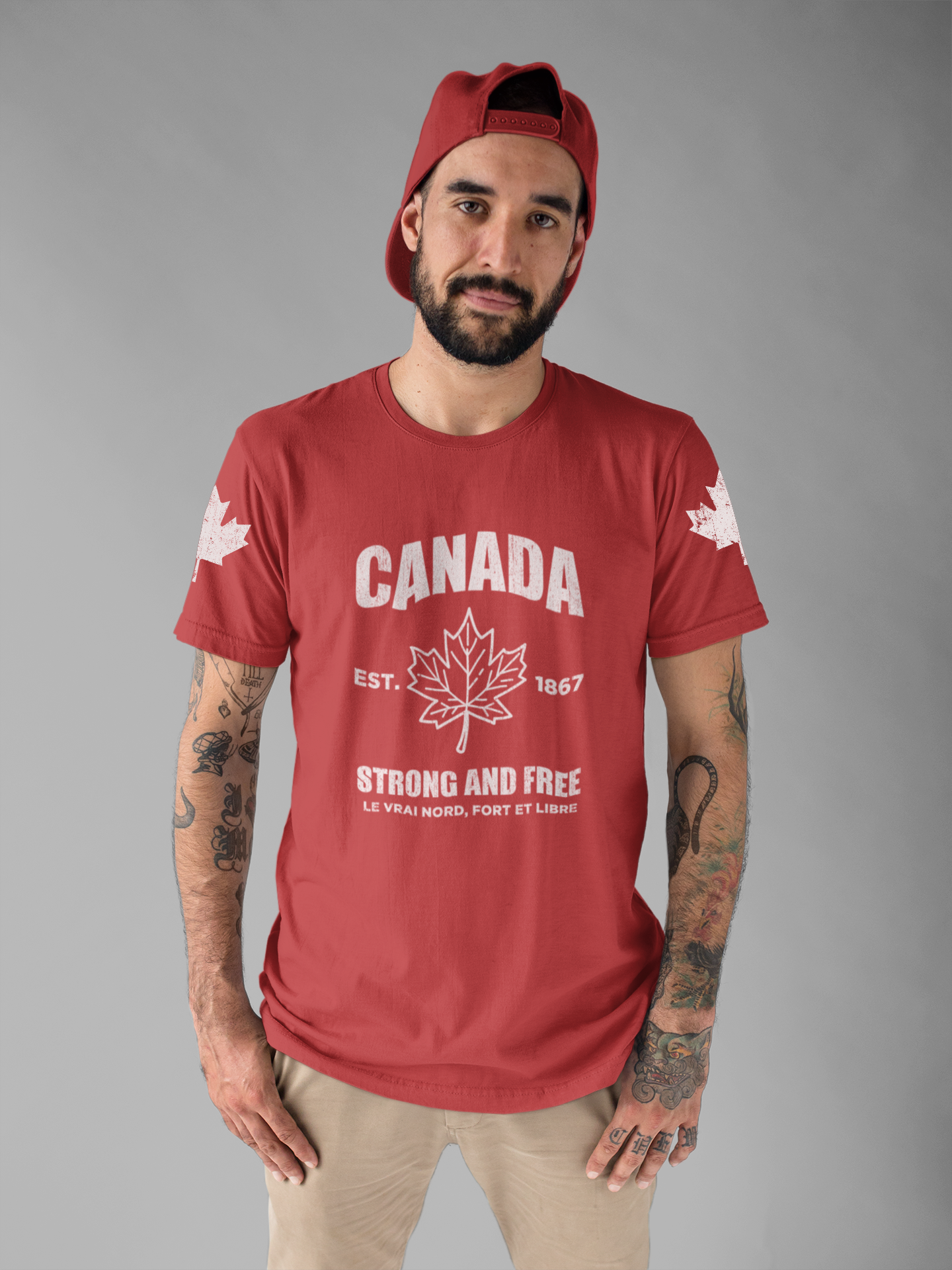 Canada Strong and Free Maple Heritage - White Print T-Shirt
