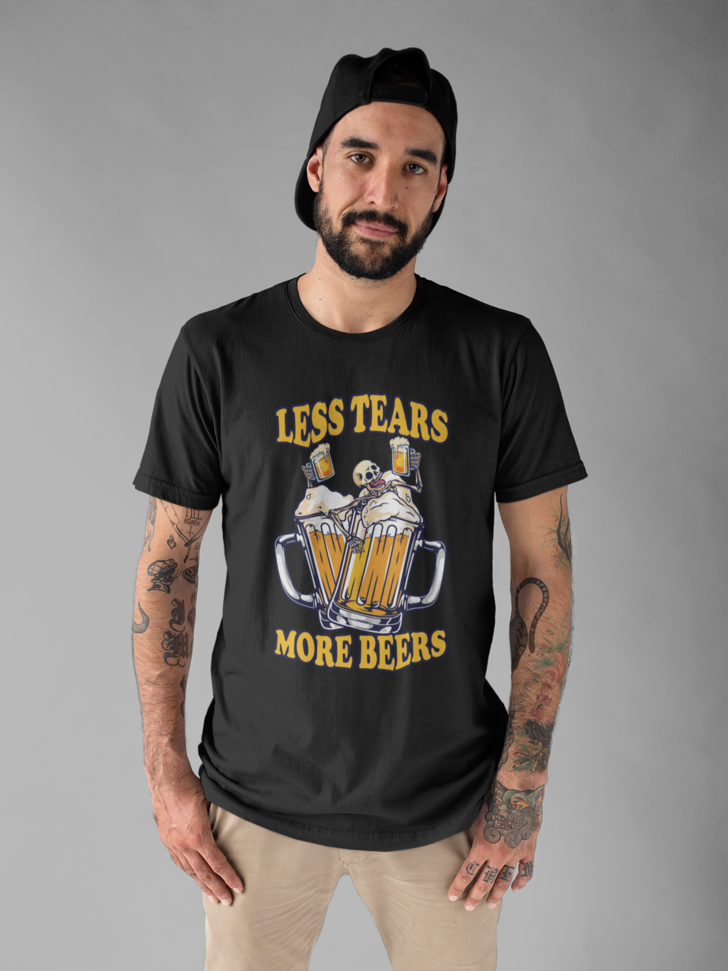 Less Tears More Beers Tee, Beer Lover Humor Shirt, Pub Life Graphic Tee, Funny Alcohol Mood Top, Chill and Cheer Gift