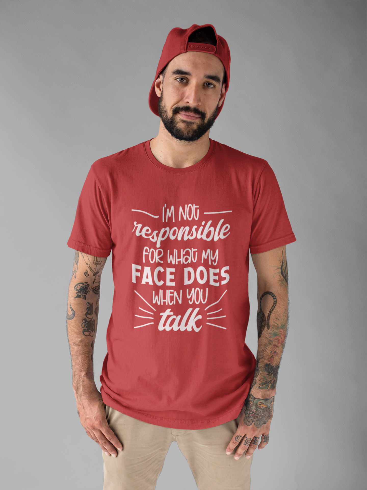 Funny Face Reaction T-Shirt – “I’m Not Responsible for What My Face Does When You Talk” Statement Tee