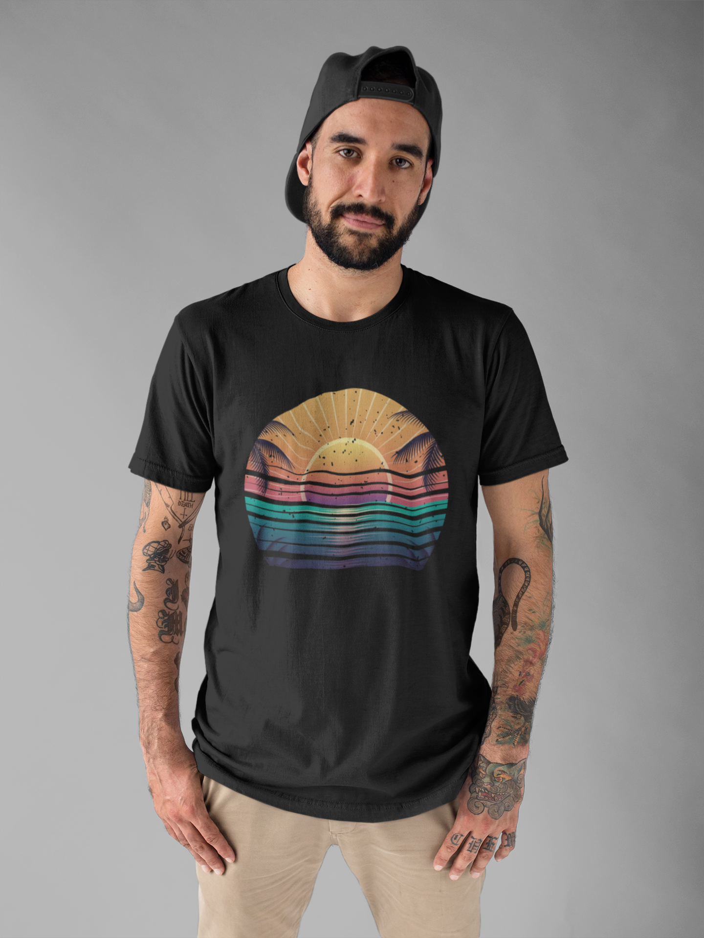 Sun Kissed & Ocean Blissed – Beach Sunset with Palm Trees Graphic T-Shirt