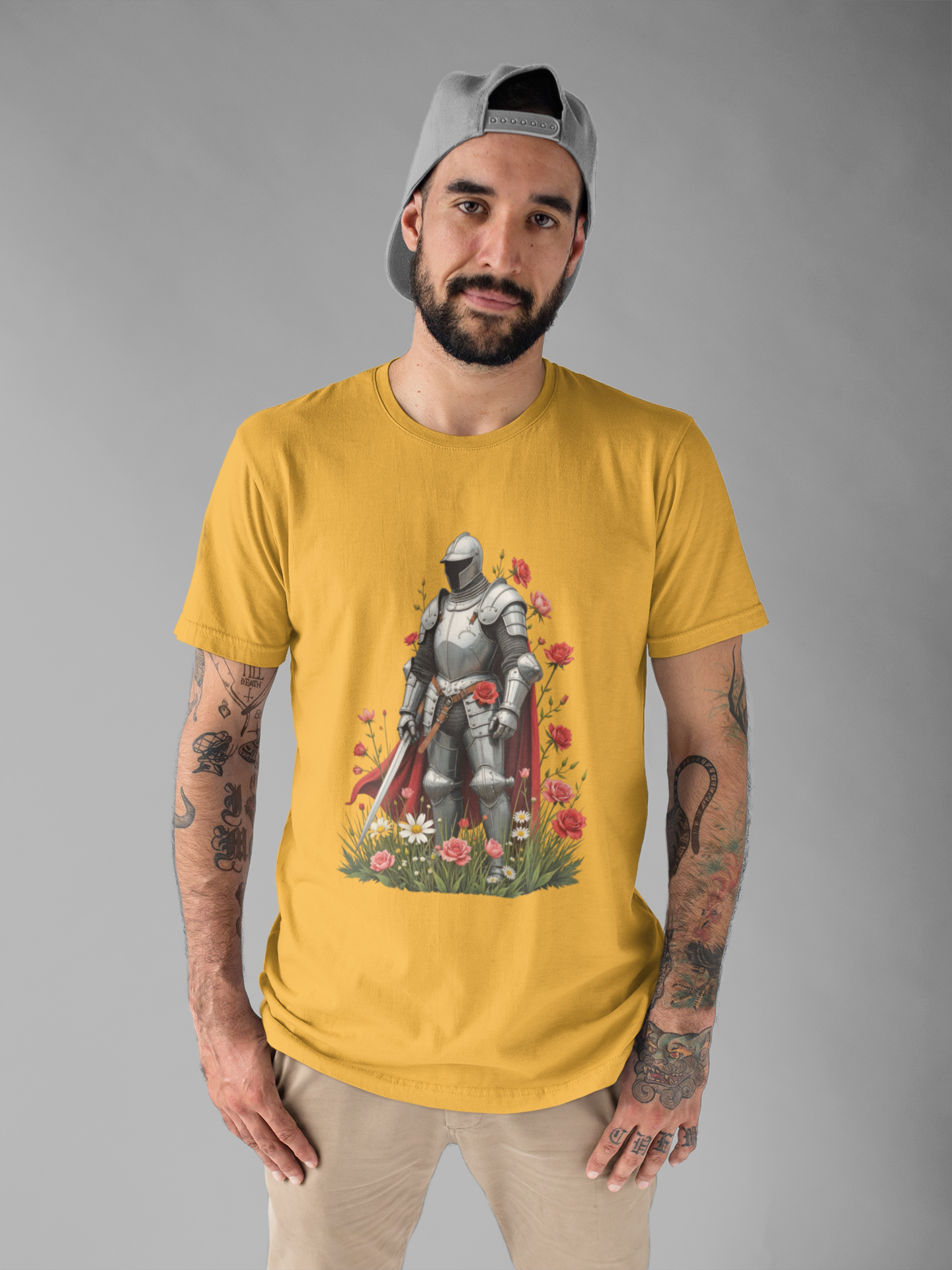 Medieval Knight and Roses Graphic Shirt – Strength and Beauty