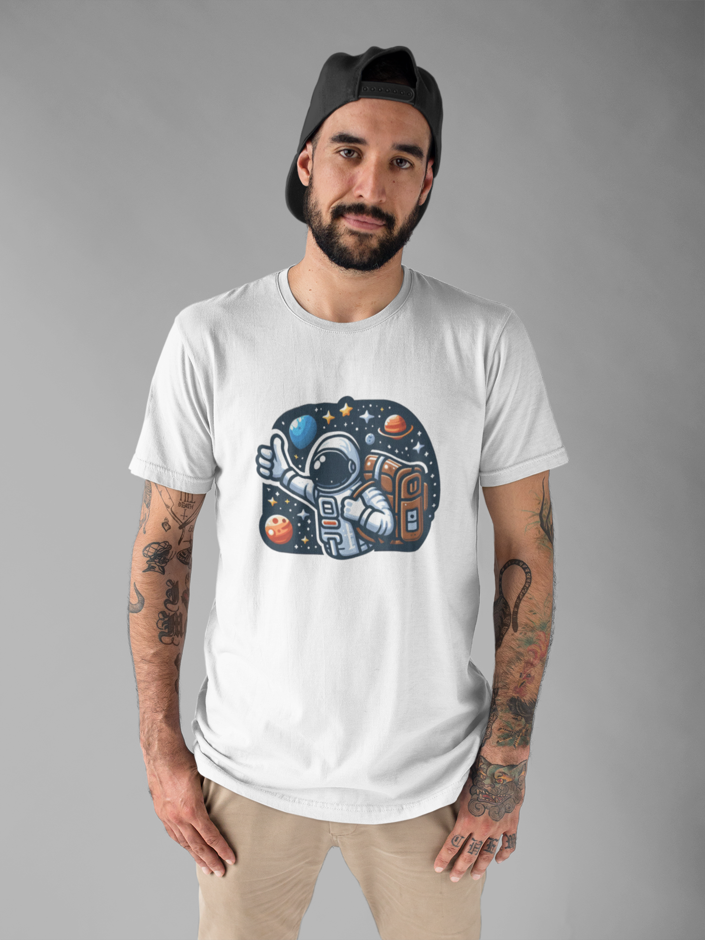 Astronaut Galaxy Hitchhiker T-Shirt – Cosmic Adventure in Space