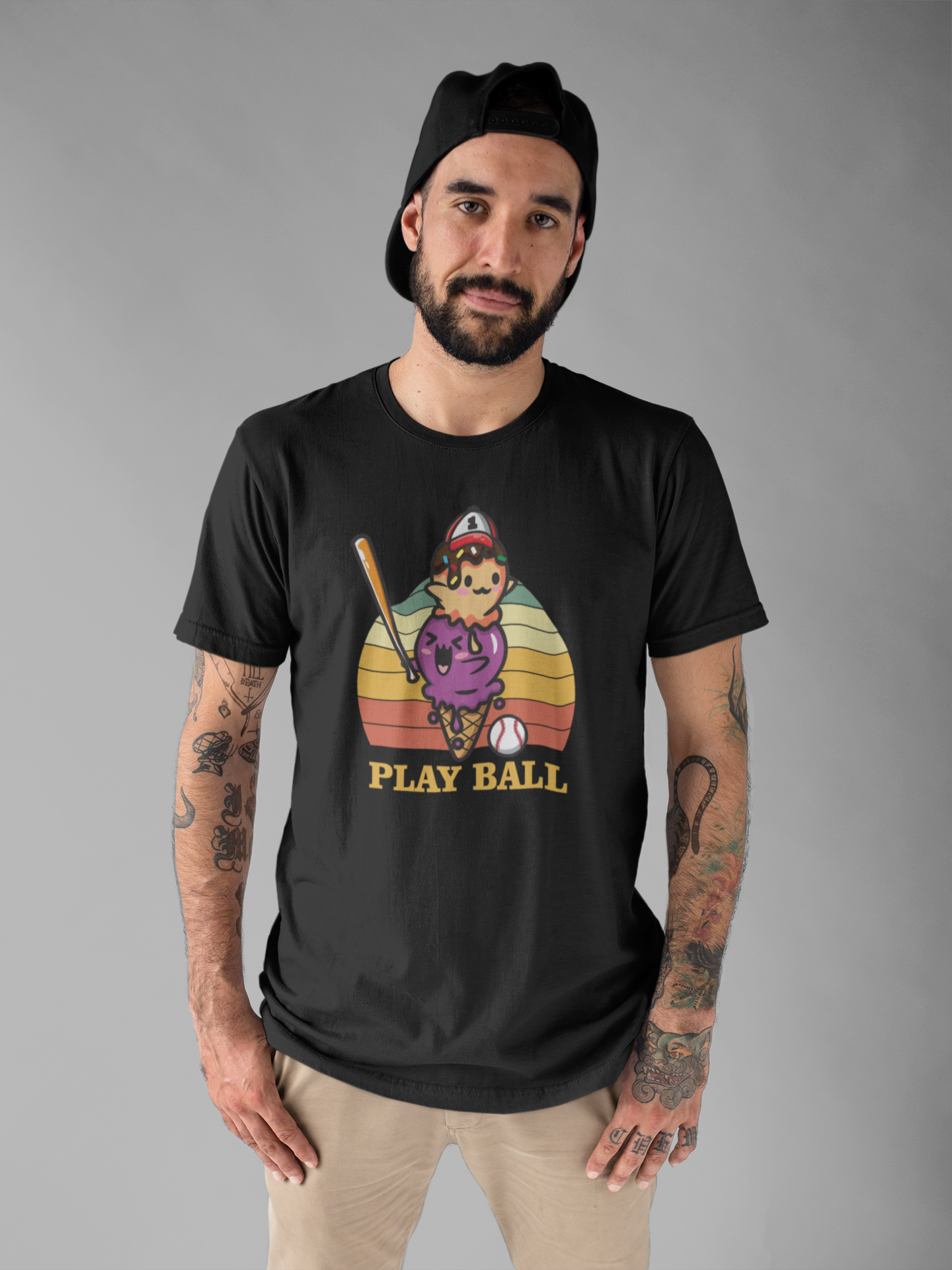 Baseball tshirt - Play Ball Drip Ice Cream Baseball Tshirt Fun Dripping Cone and Player Design