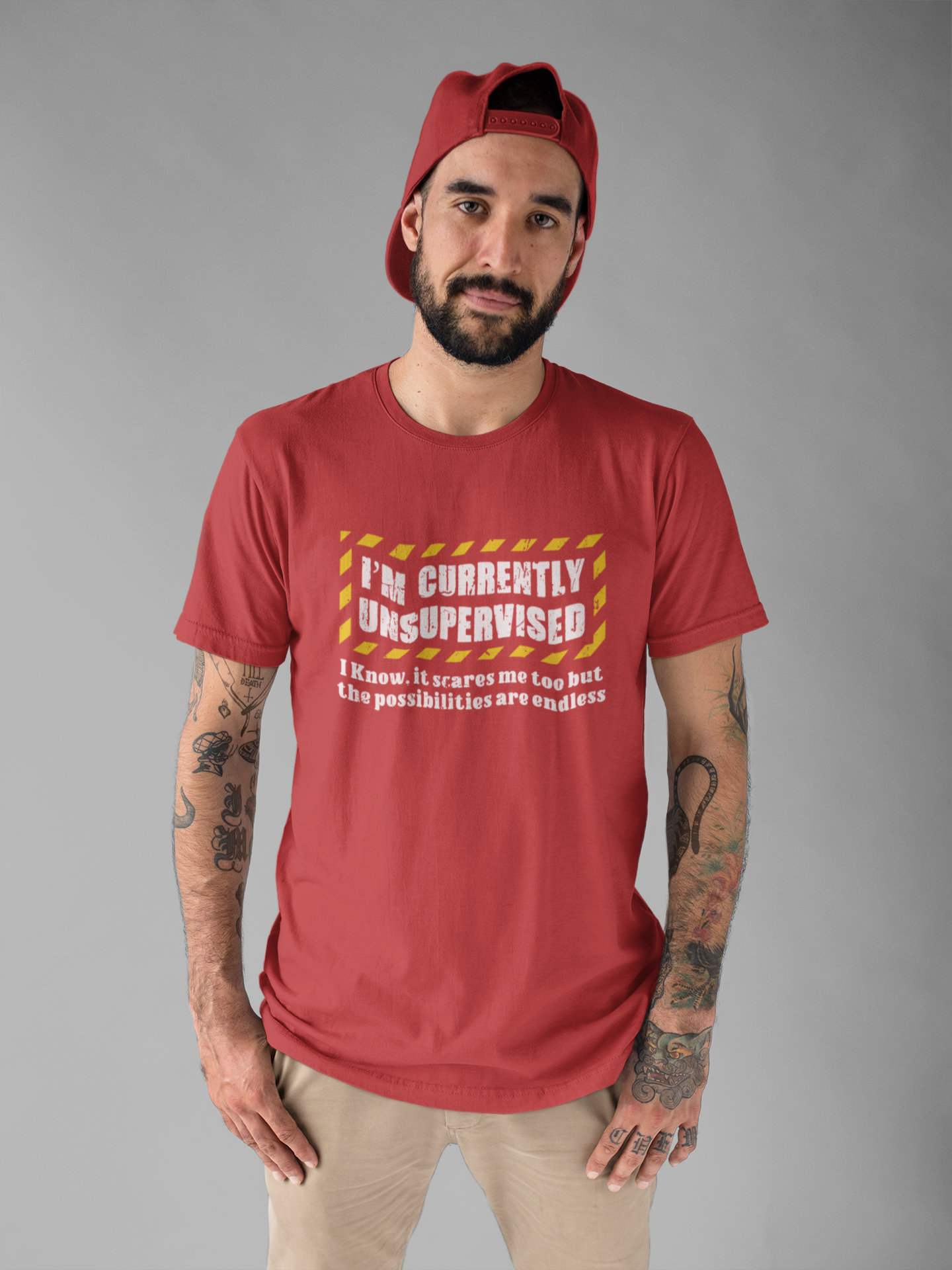 Currently Unsupervised T-Shirt – Funny Caution Alert Humorous Graphic Tee