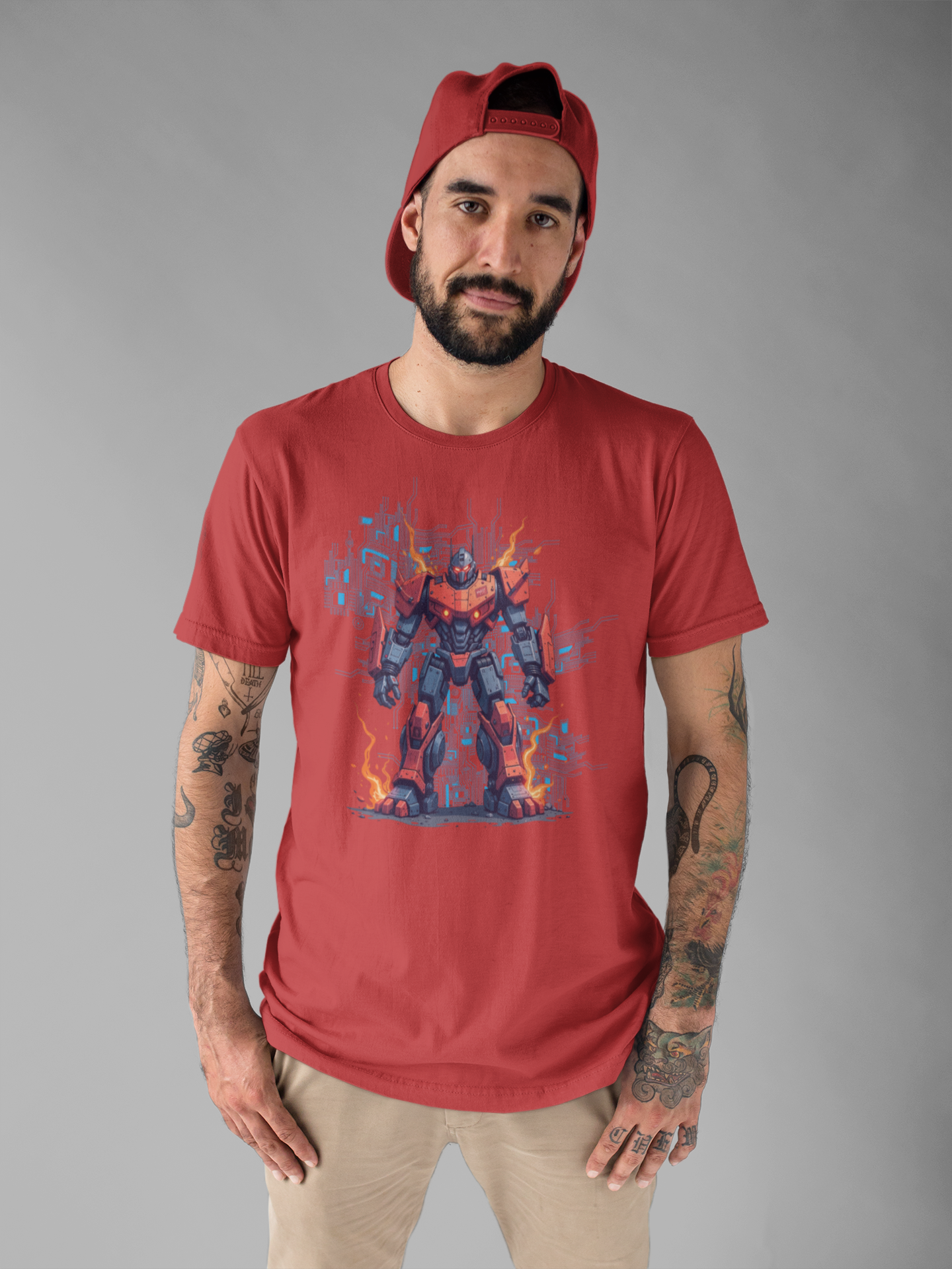 Ready for Anything – Robot Transformer on Fiery Ground Graphic T-Shirt