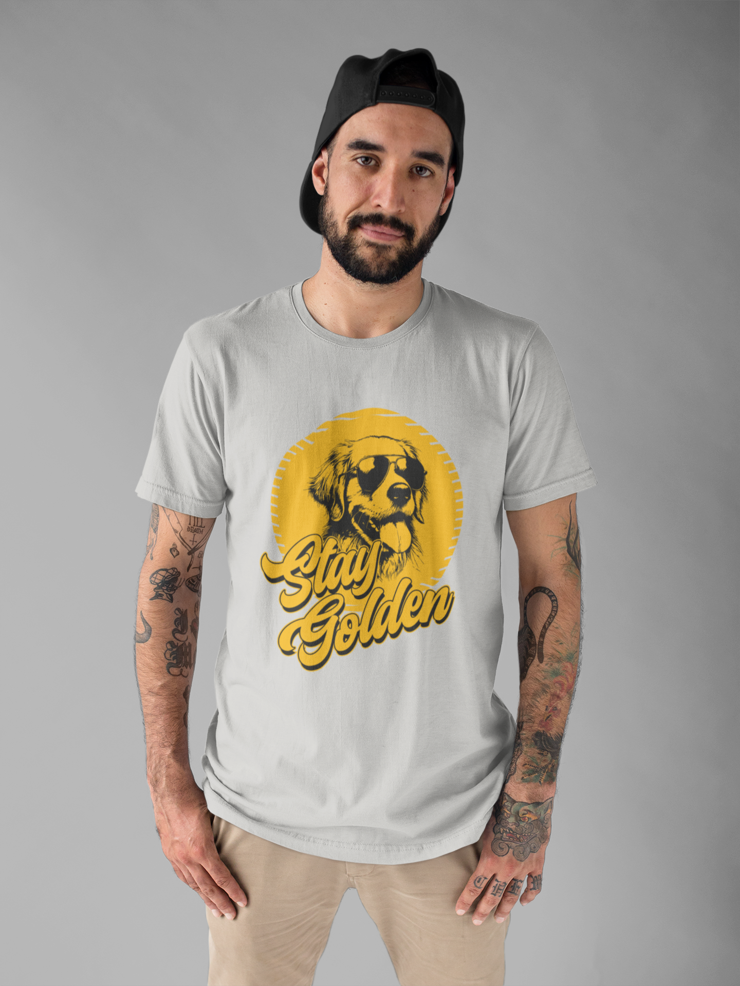 Stay Golden T-Shirt – Cool Golden Retriever with Sunglasses Graphic Tee
