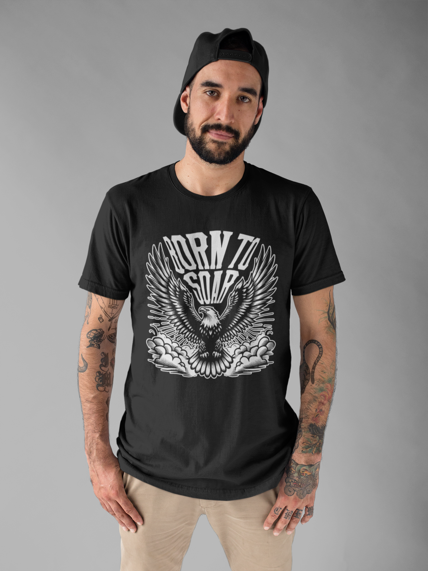 Born to Soar | Eagle with Wide Open Wings Above the Clouds T-Shirt