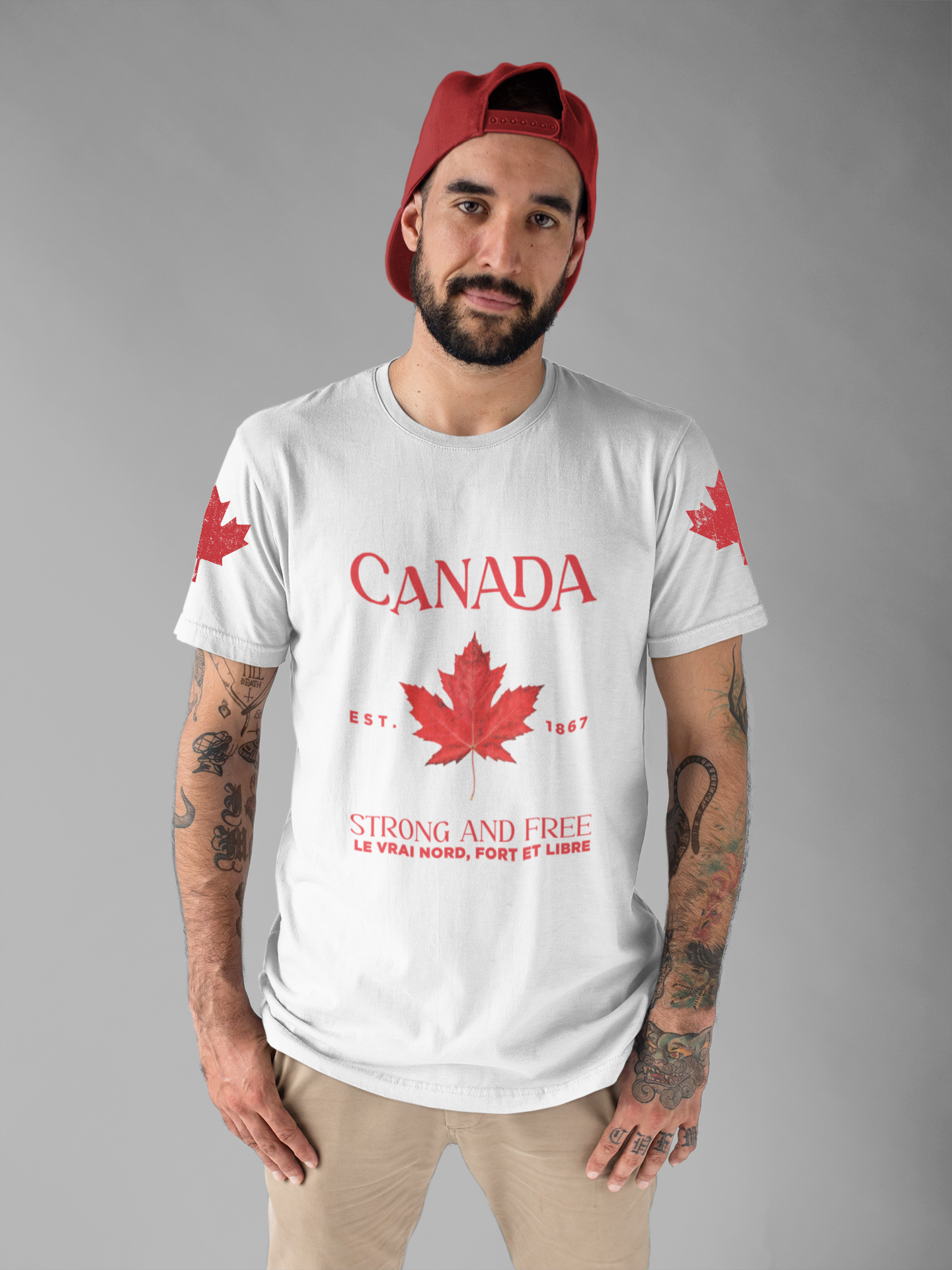 Canada Strong and Free Maple Heritage - Red Print T-Shirt