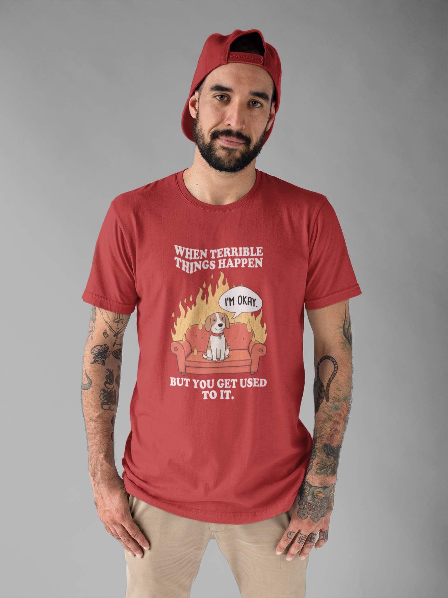 When Terrible Things Happen But You Get Used To It – Calm Dog on Burning Sofa Graphic T-Shirt