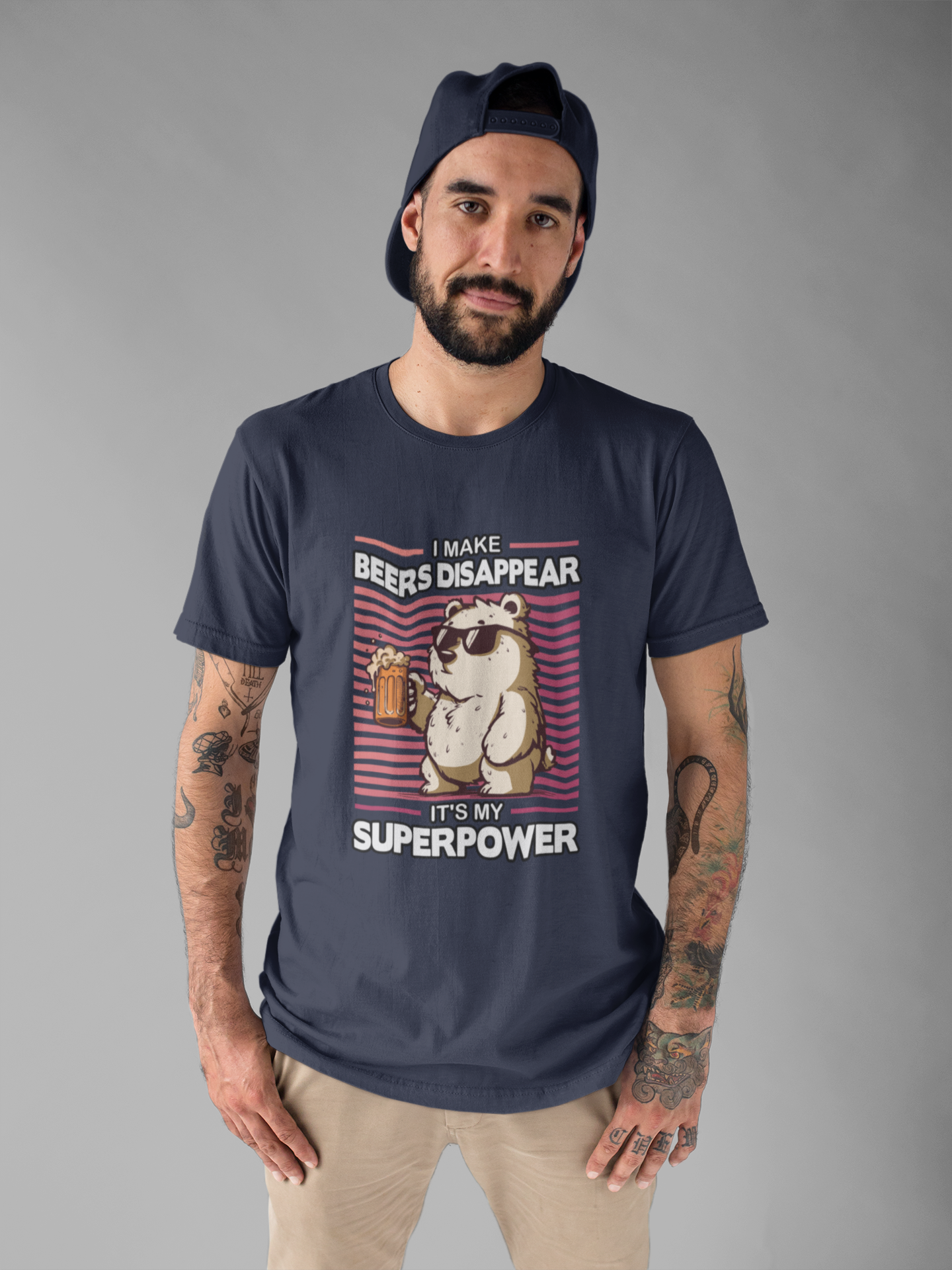 I Make Beers Disappear T-Shirt – Cool Bear With Sunglasses and Beer Funny Graphic Tee