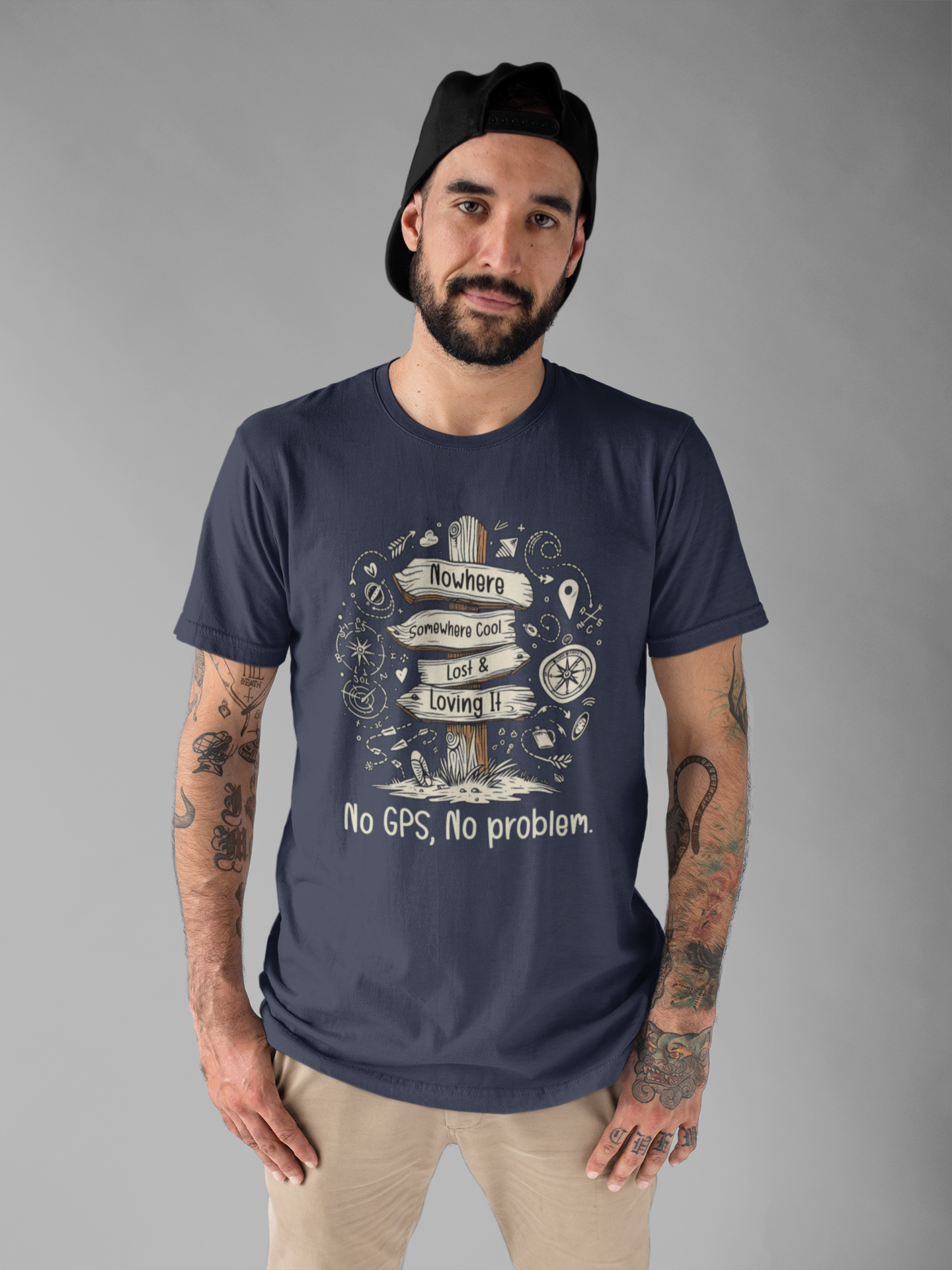 Wander Often, Wonder Always No GPS, No Problem | Direction Adventure Graphic T-Shirt