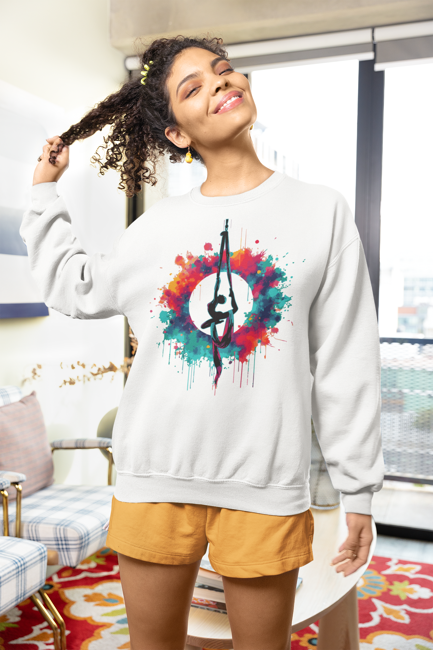 Aerialist Colorsplash - Vibrant Aerial Yoga & Dance Crewneck Sweatshirt