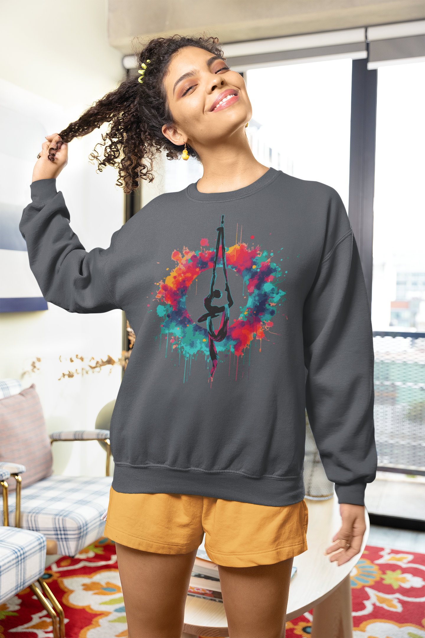 Aerialist Colorsplash - Vibrant Aerial Yoga & Dance Crewneck Sweatshirt