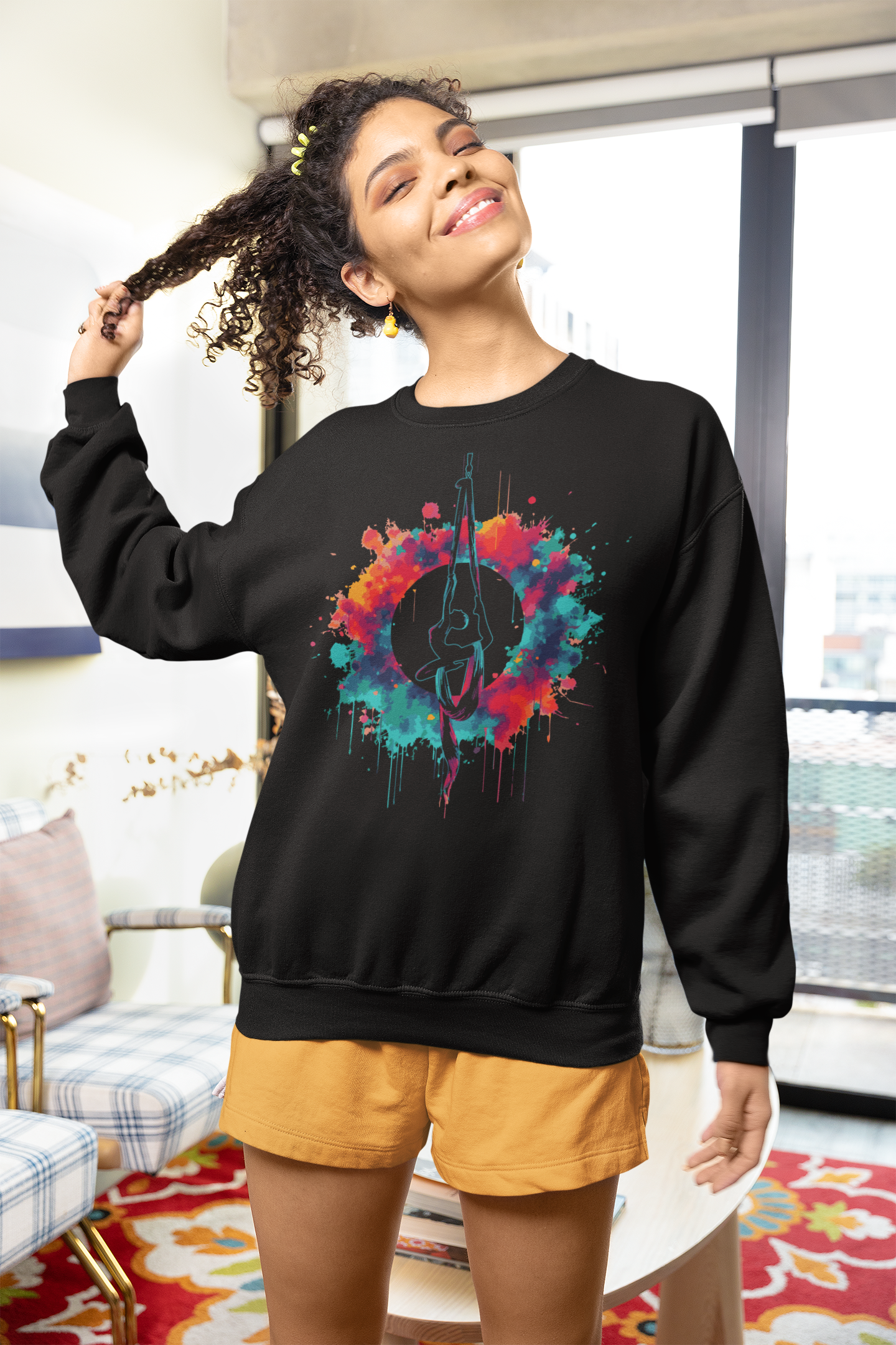Aerialist Colorsplash - Vibrant Aerial Yoga & Dance Crewneck Sweatshirt