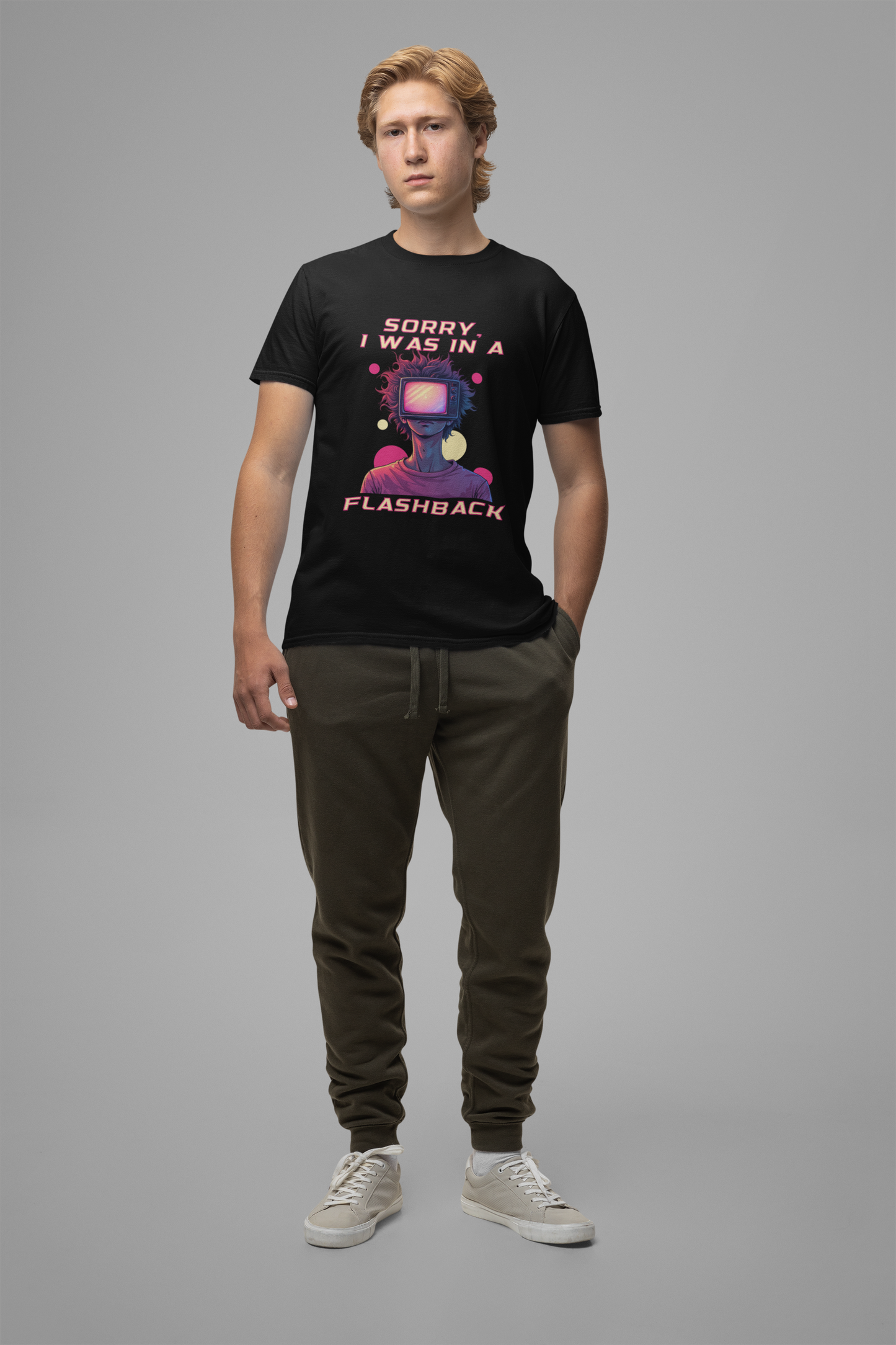 Sorry I Was in a Flashback – Retro TV Head Vintage Aesthetics and Nostalgic Vibes Graphic T-Shirt