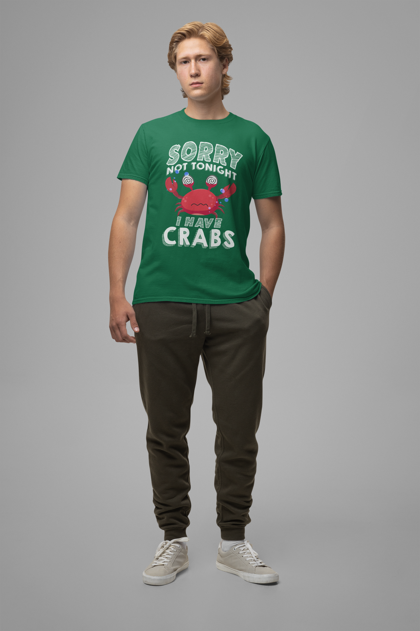 Sorry Not Tonight I Have Crabs Tshirt – Funny Worried Crab with Rolling Eyes Graphic