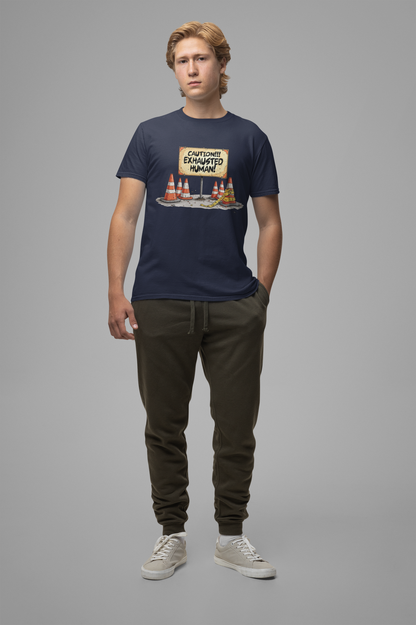 Caution Exhausted Human Tee, Low Energy Warning Shirt, Sleepy Mood Graphic, Funny Real Life Top, Tired Brain Gift