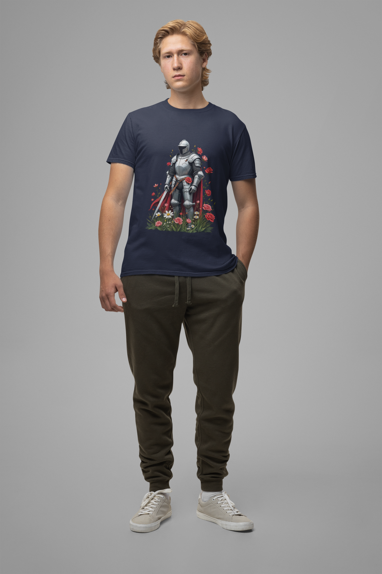 Medieval Knight and Roses Graphic Shirt – Strength and Beauty