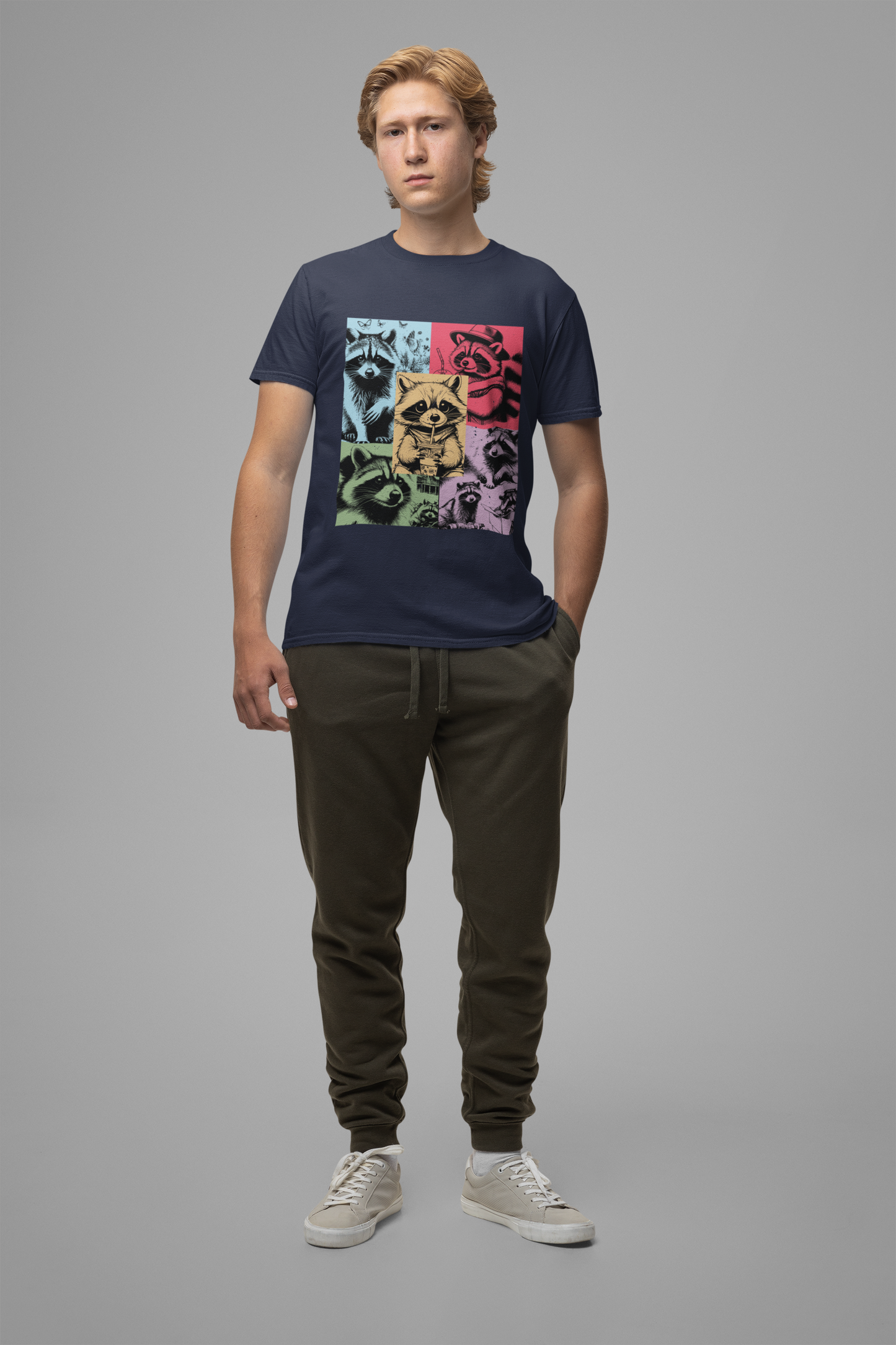 Colorful Raccoons T-Shirt – Playful Multi-Color Raccoons with Sipping Raccoon Graphic