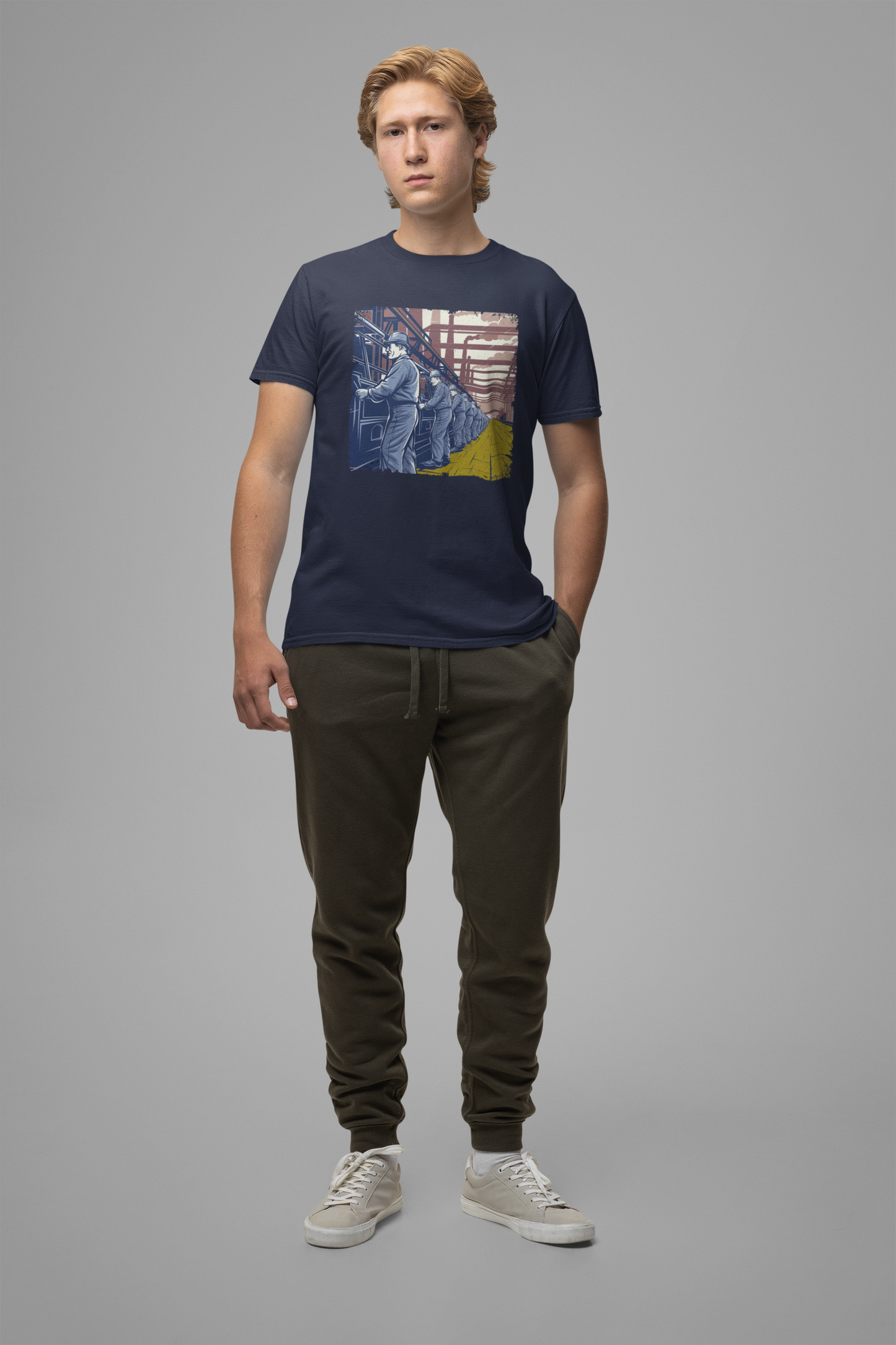 Factory Life, 1800s Edition Tshirt – Assembly Line Workers and Historic Factory Scene