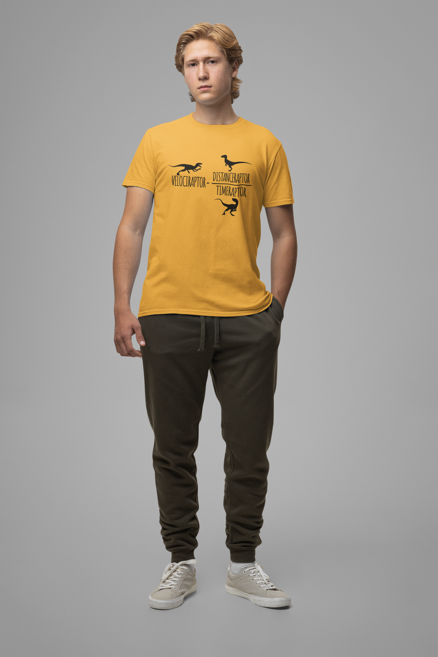 Dinosaur Math Joke Tee – Velociraptor = Distanceraptor / Timeraptor