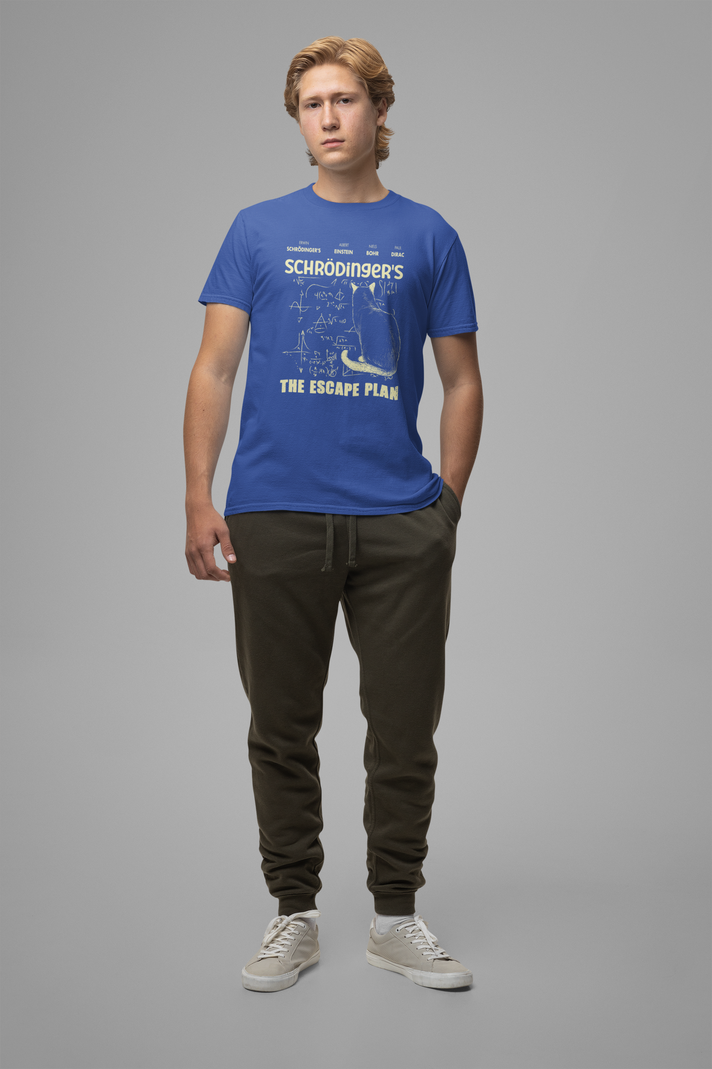 Physics Cat T-Shirt – Schrödinger’s Escape Plan Math Graphic