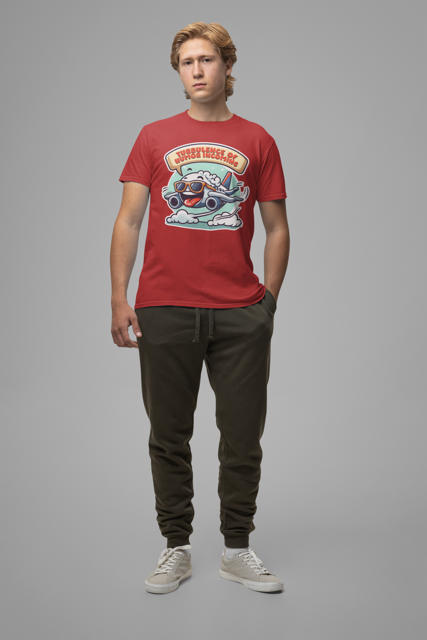 Turbulence of Humor Coming | Flight Landing with Smiling Face & Sunglasses Graphic T-Shirt