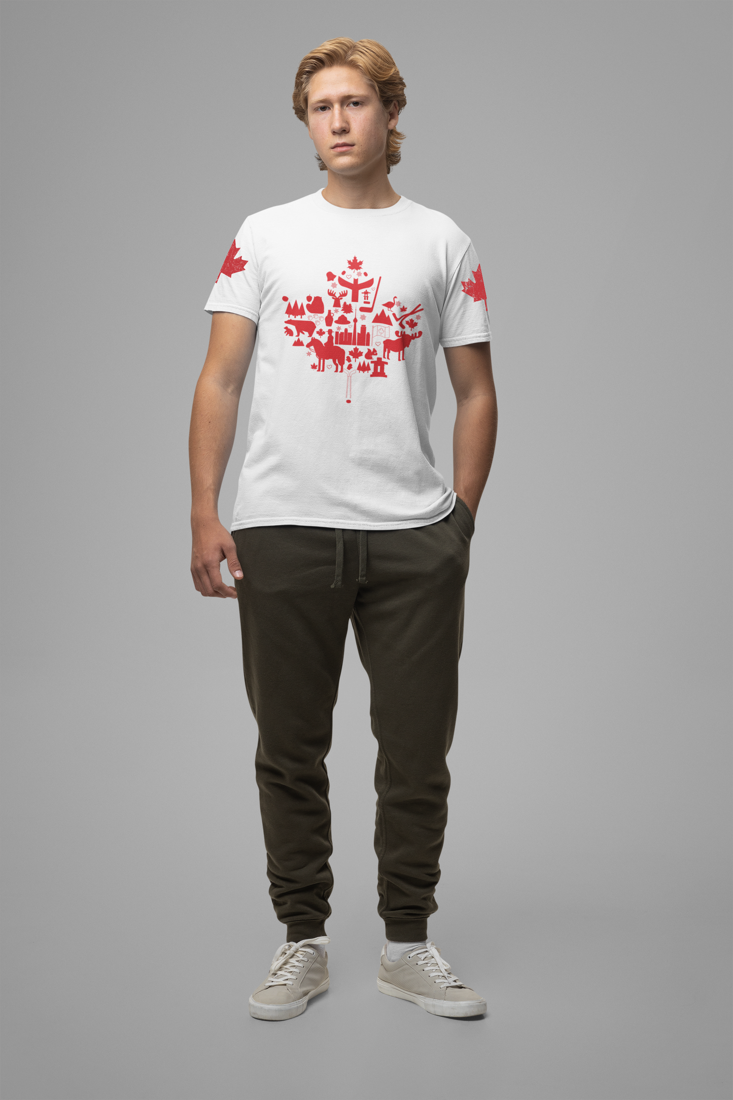 Canada Icons collage of iconic Canadian symbols Maple - Red Print T-Shirt