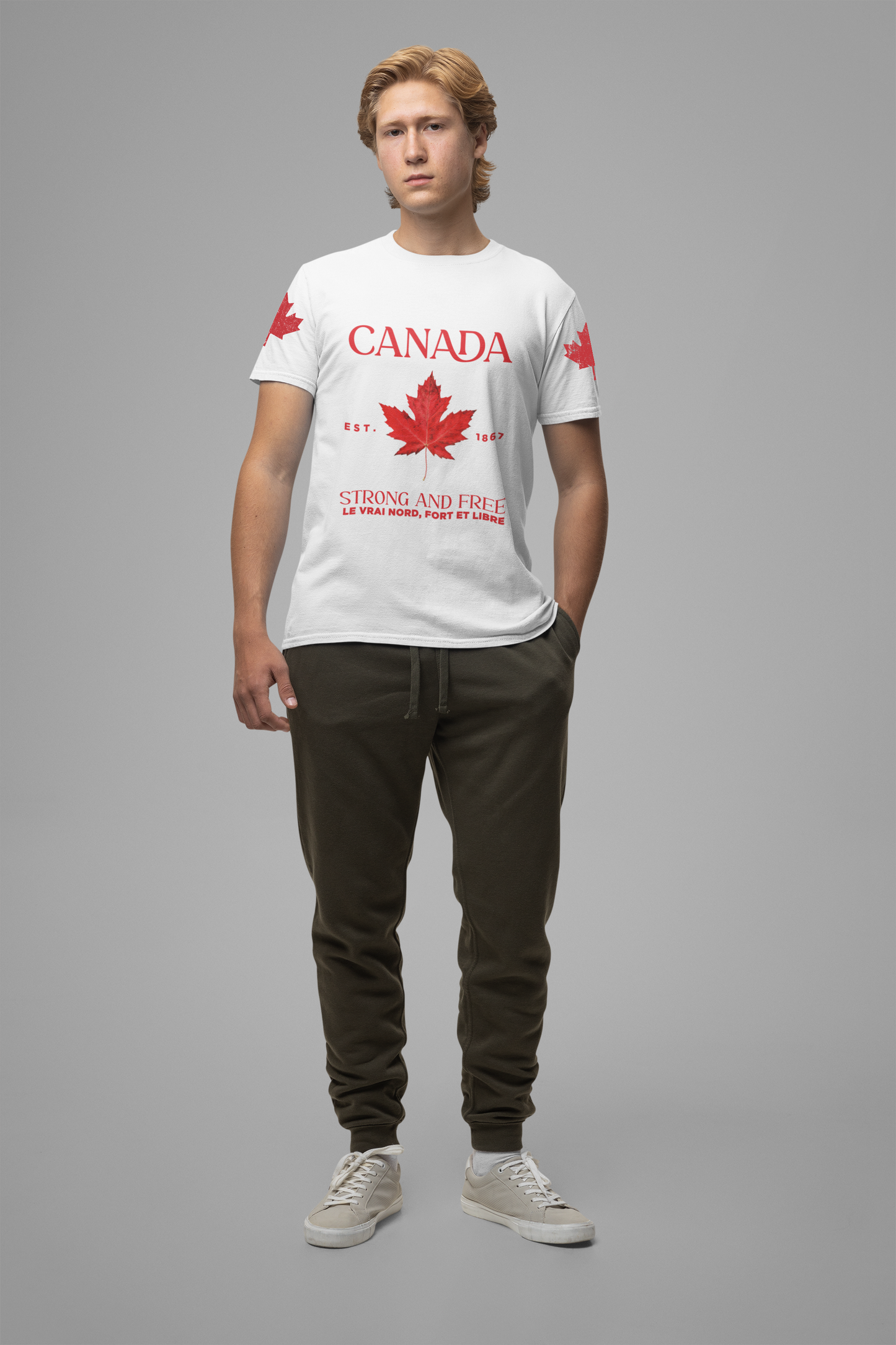 Canada Strong and Free Maple Heritage - Red Print T-Shirt
