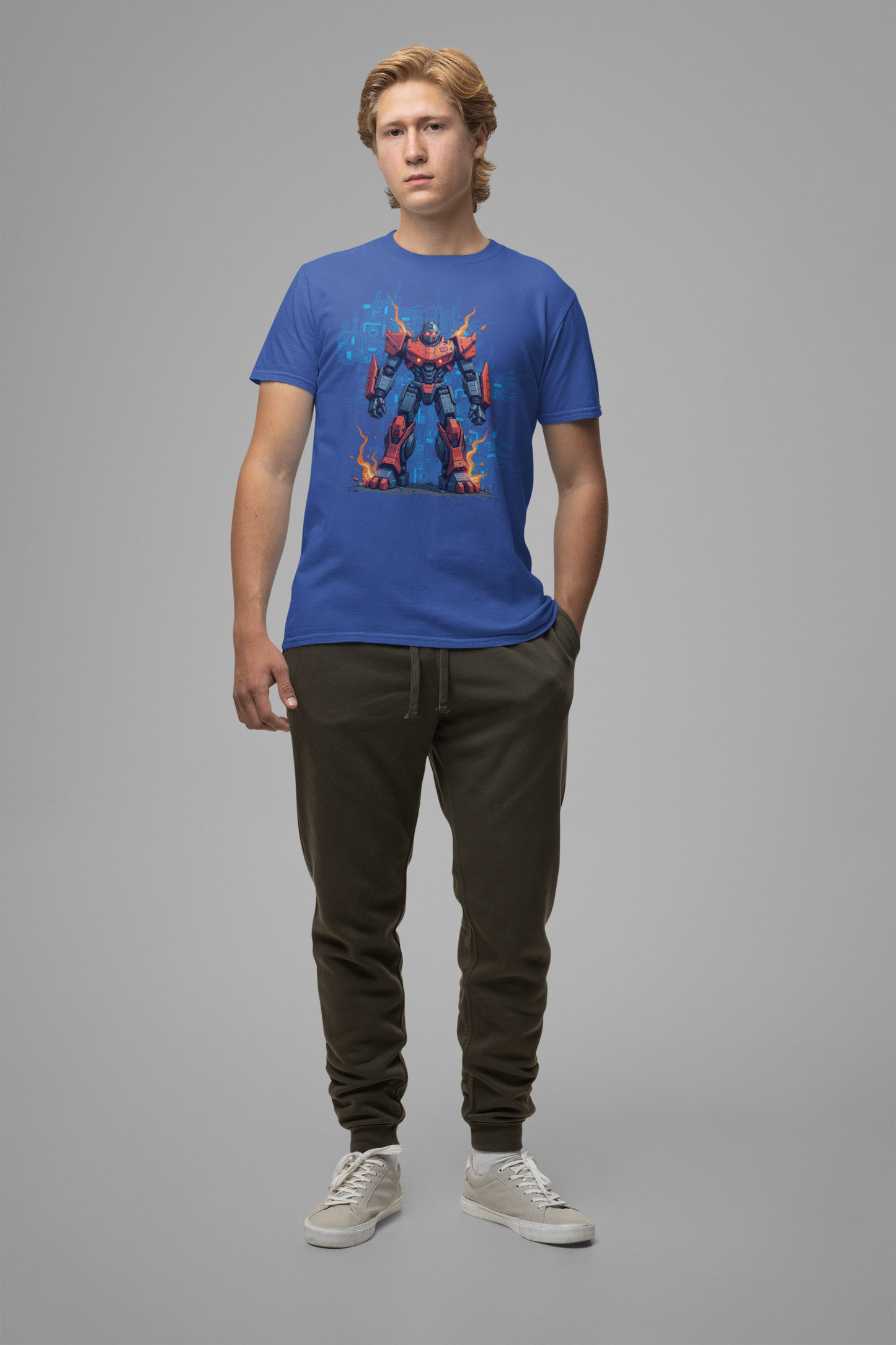 Ready for Anything – Robot Transformer on Fiery Ground Graphic T-Shirt