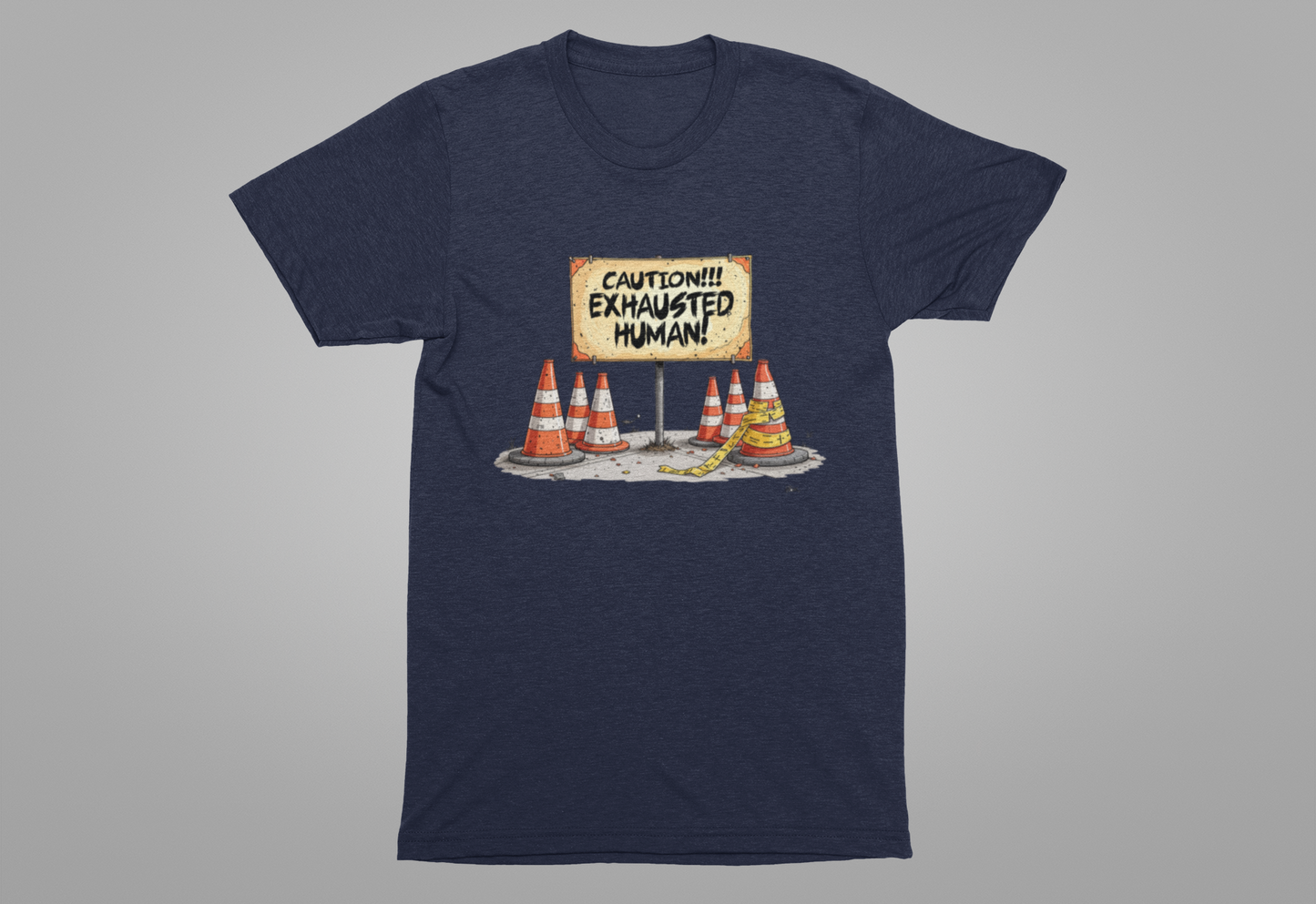 Caution Exhausted Human Tee, Low Energy Warning Shirt, Sleepy Mood Graphic, Funny Real Life Top, Tired Brain Gift
