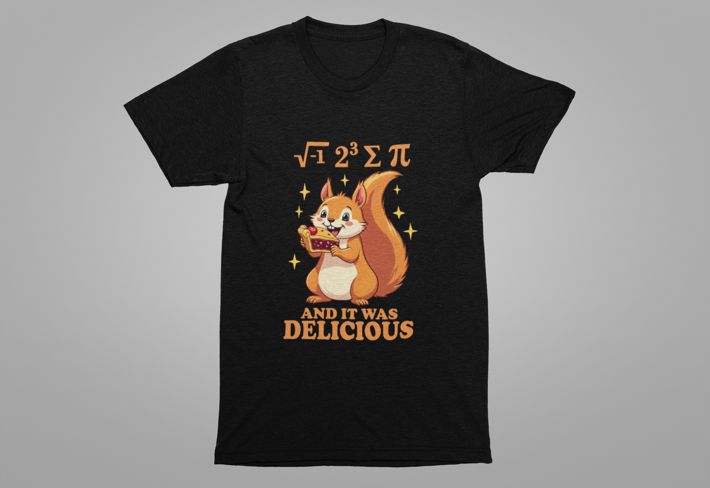 Funny Math Squirrel T-Shirt – “i 8 sum pi and it was delicious” Equation Pun