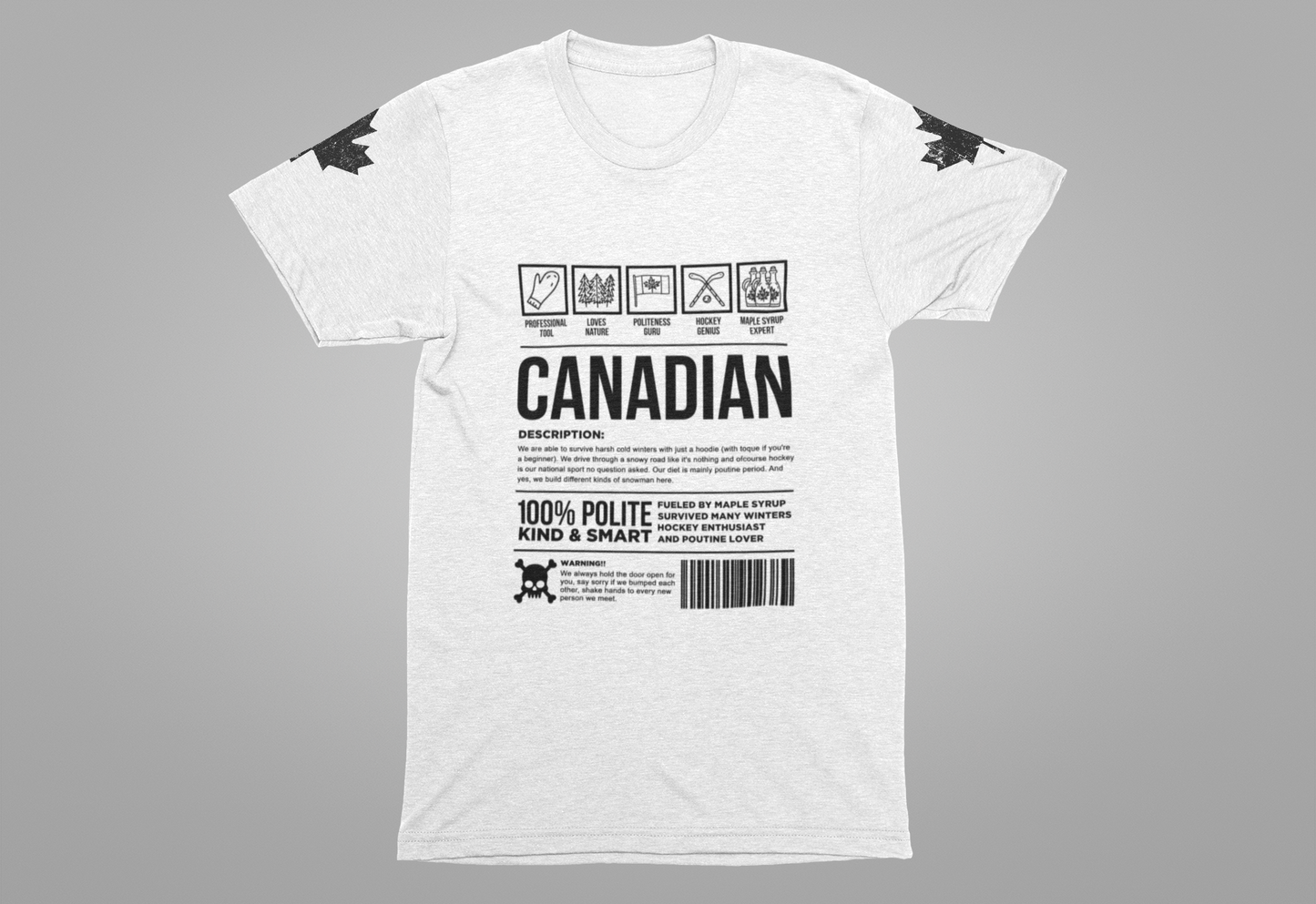 Canadian Traits Nutrition Facts - Black Print T-Shirt