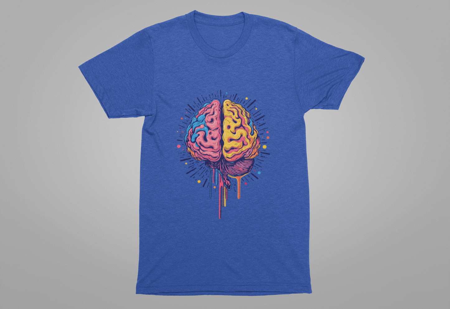 Colorful Vibrant Brain with Dripping Paint and Radiant Energy Lines Graphic T-Shirt
