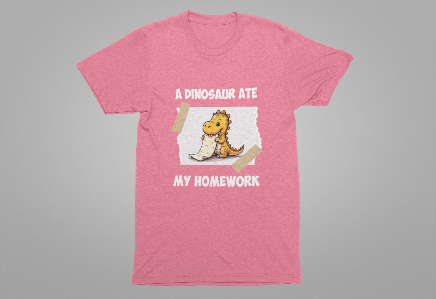 Homework Excuse T-Shirt – Cute Dino Eating Homework Graphic