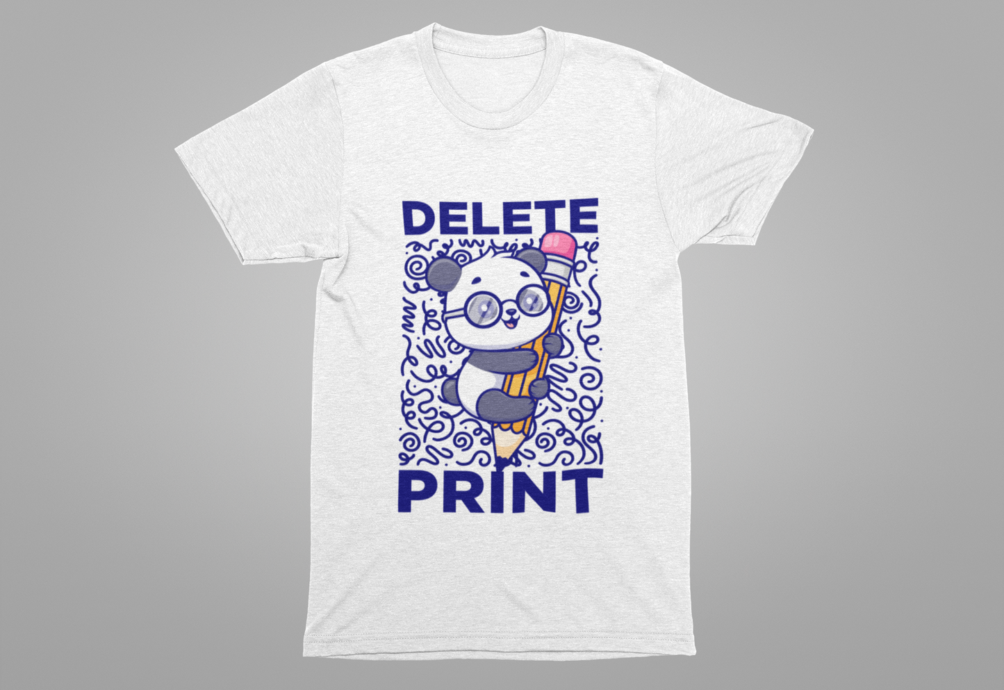 Delete Print T-Shirt – Cute Puppy Hugging Giant Pencil Graphic Tee