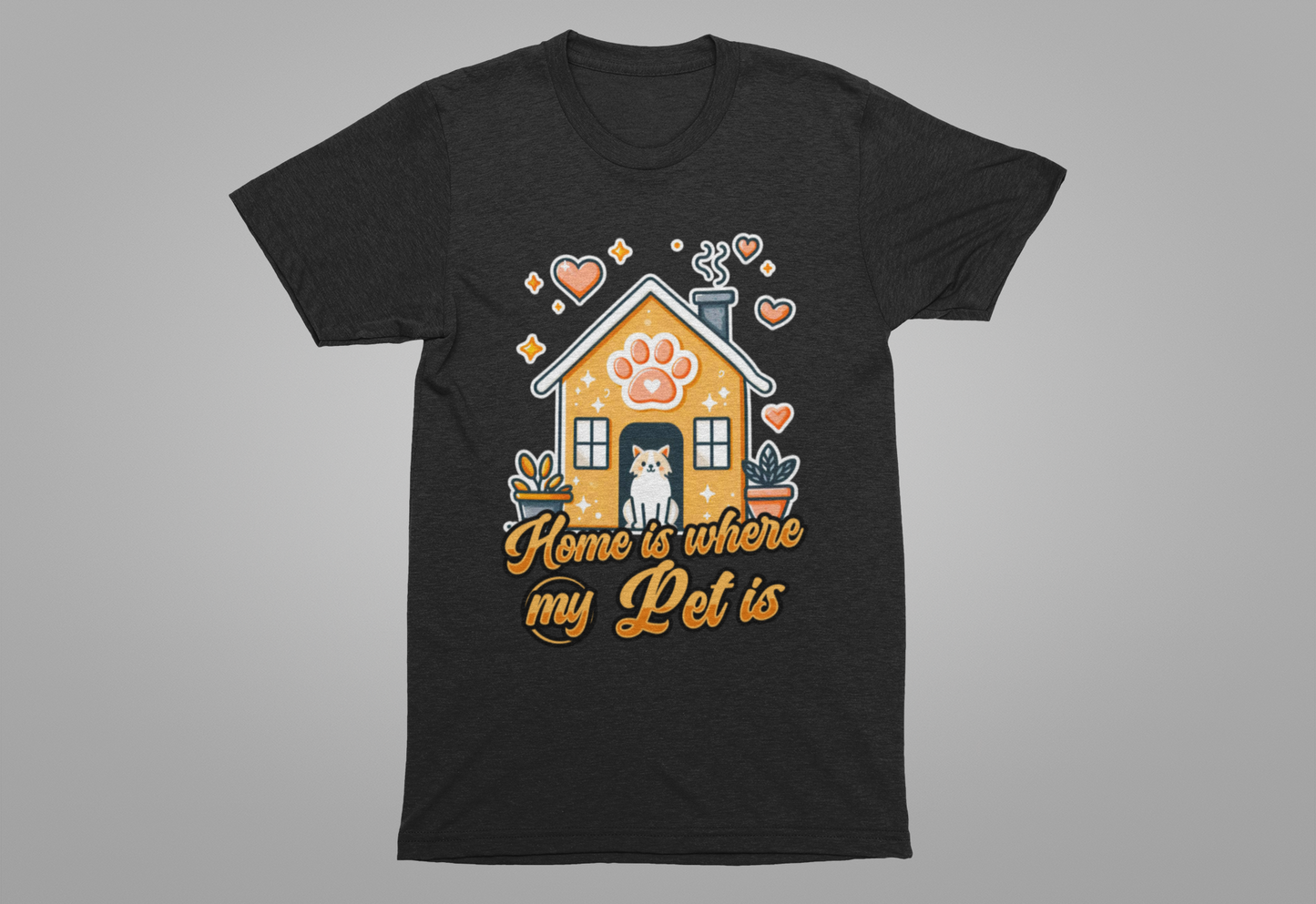 Home is Where My Pet Is | Dog at Dog House with Stars & Hearts T-Shirt