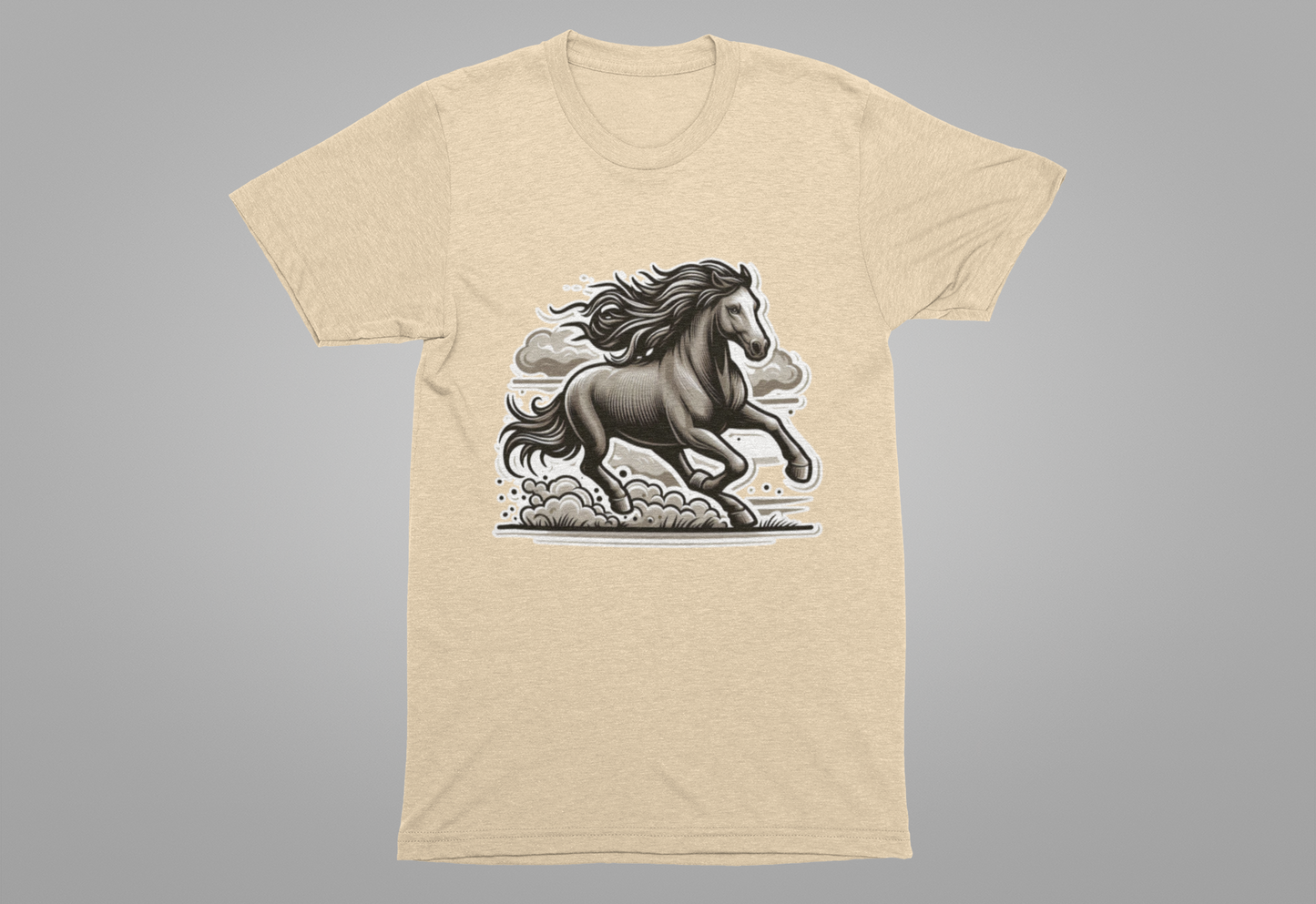 Wild Mustang Running Free with Dust and Dramatic Clouds Graphic T-Shirt