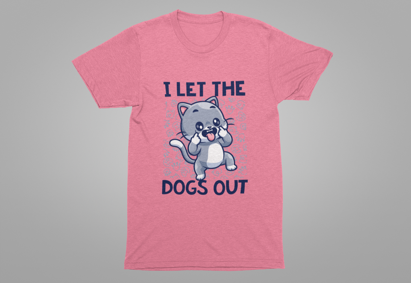 I Let the Dogs Out T-Shirt – Teasing Cat with Paw Prints Graphic Tee