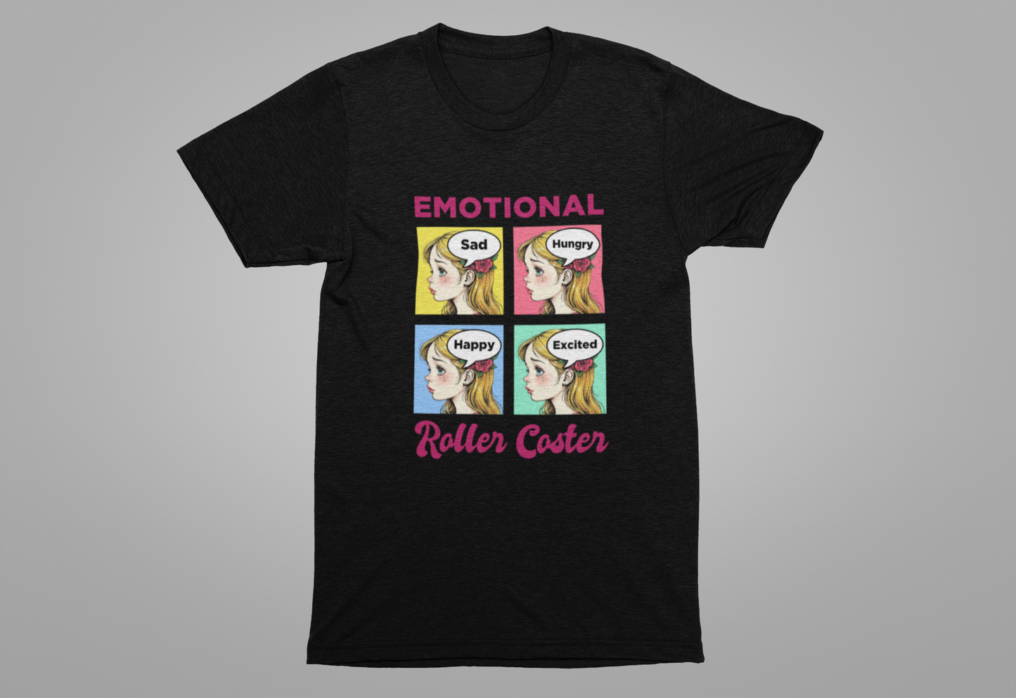 Emotional Roller Coaster – Four Faces, One Journey Graphic T-Shirt