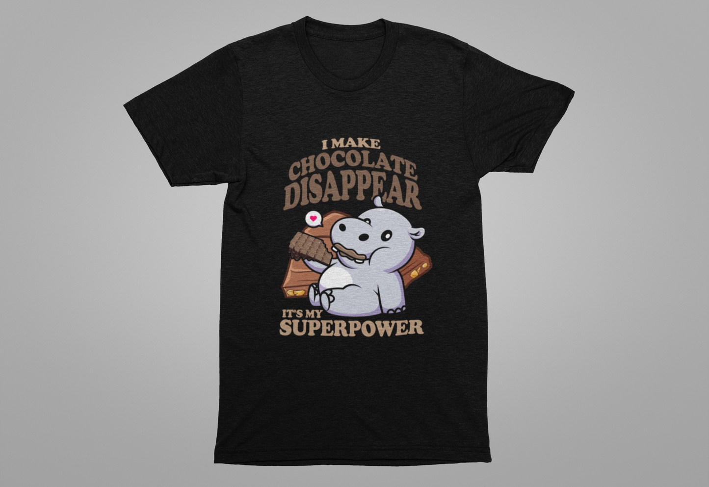 I Make Chocolate Disappear T-Shirt – Adorable Baby Rhino With Chocolate Funny Super Power Graphic Tee