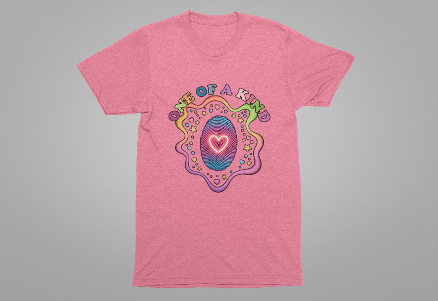 One of a Kind – Embrace Your Uniqueness Colorful Abstract Embryo with Fingerprint & Glowing Heart Graphic T-Shirt