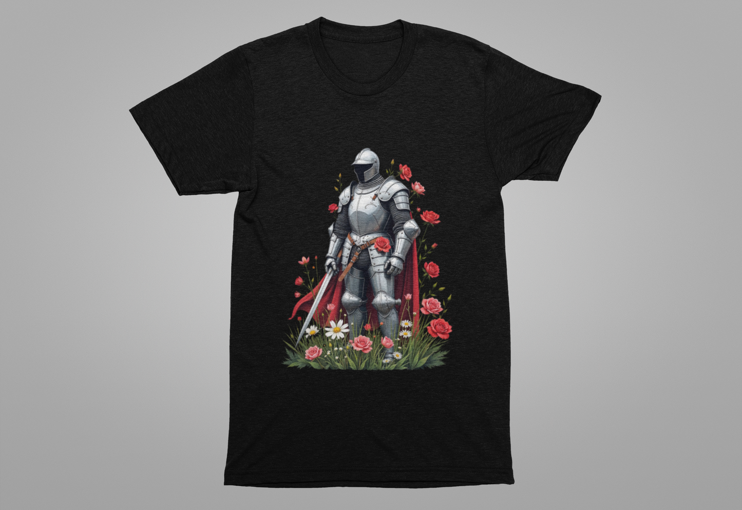 Medieval Knight and Roses Graphic Shirt – Strength and Beauty