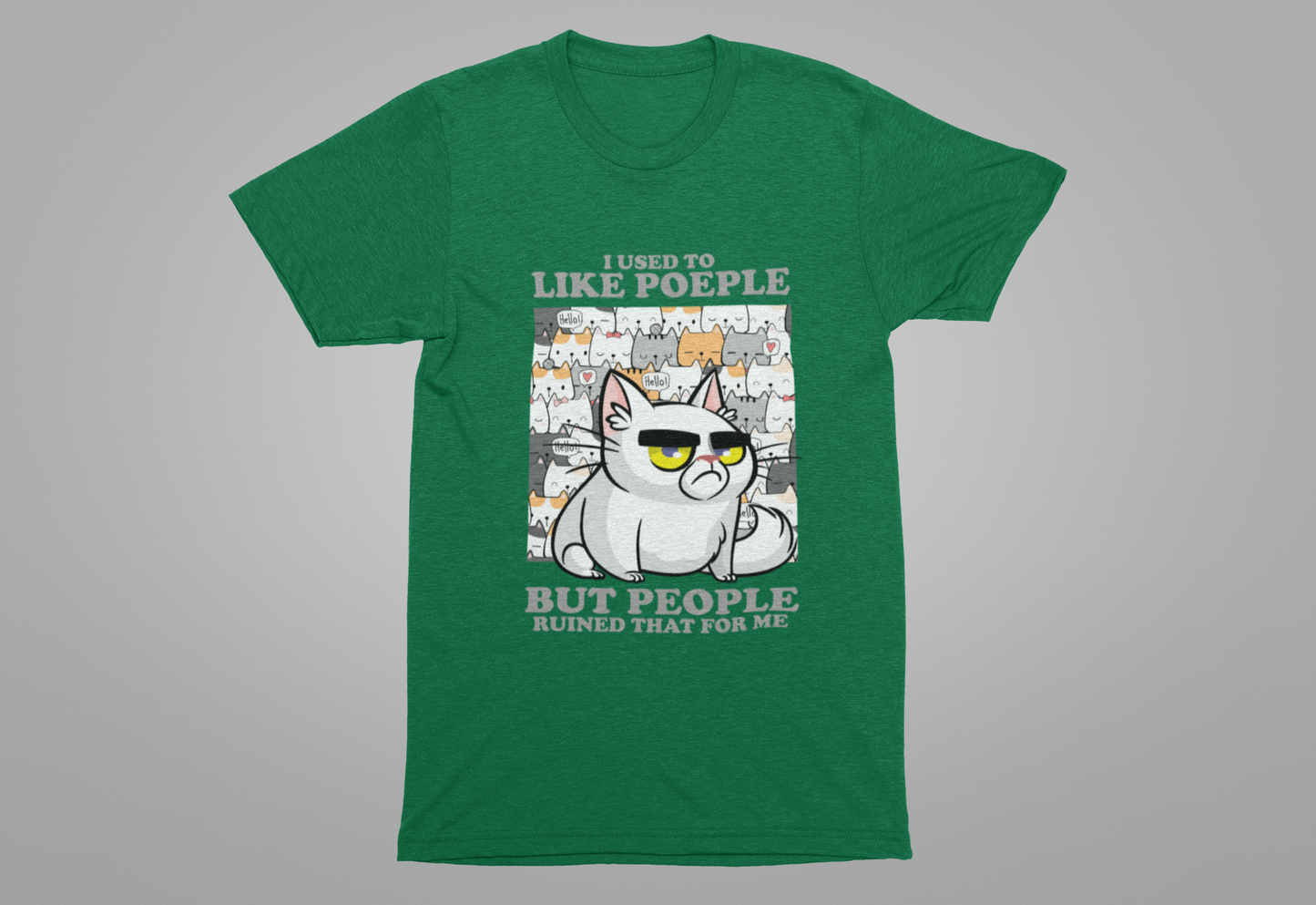 I Used To Like People But People Ruined That For Me T-Shirt – Moody Cat and Cats Background Graphic Tee