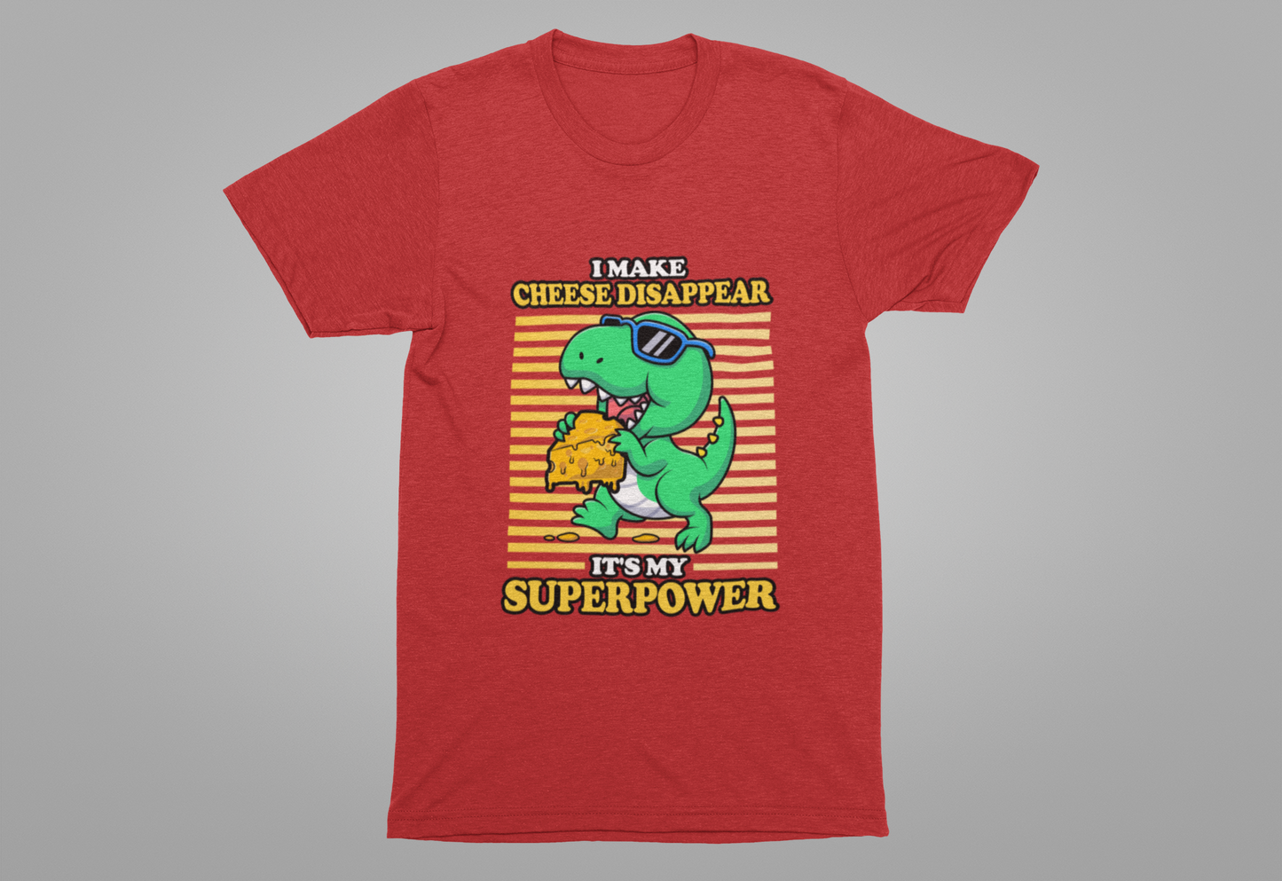 I Make Cheese Disappear T-Shirt – Cool Dinosaur With Sunglasses Running Away Humor Graphic Tee