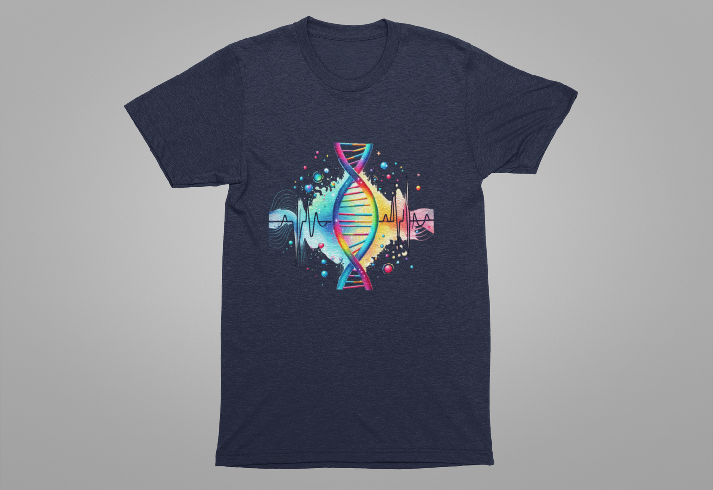 Life in Color – Vibrant DNA Helix with Medical Lifeline Graphic T-Shirt